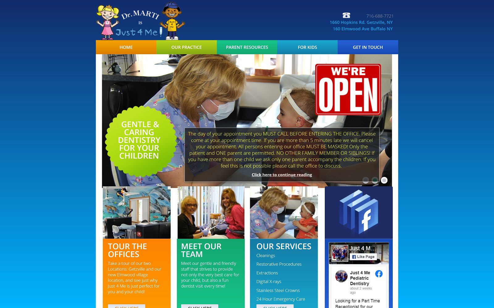 The screenshot of just 4 me pediatric dentistry website