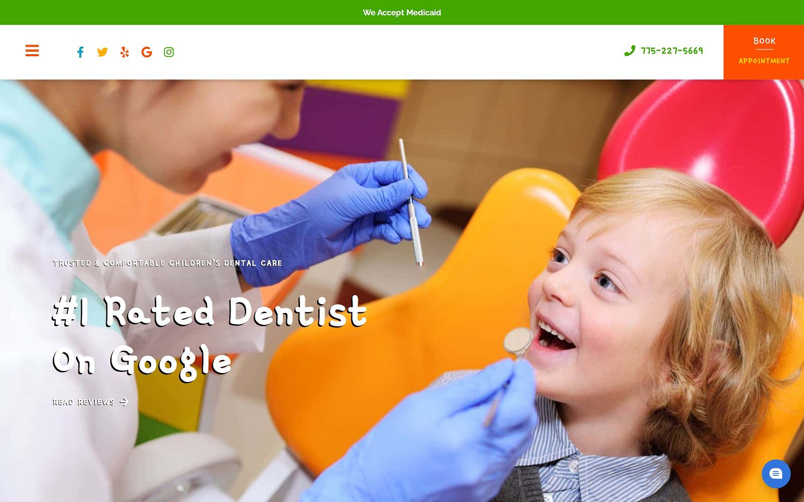 The screenshot of kid dental reno website