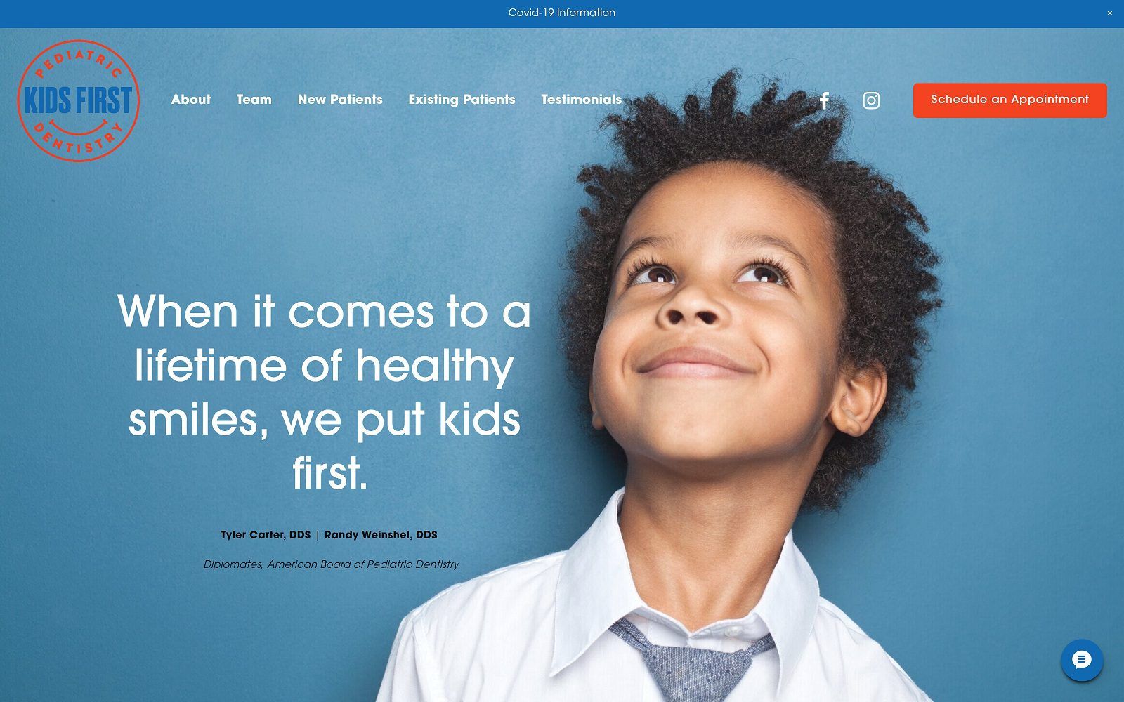 The screenshot of kids first pediatric dentistry website