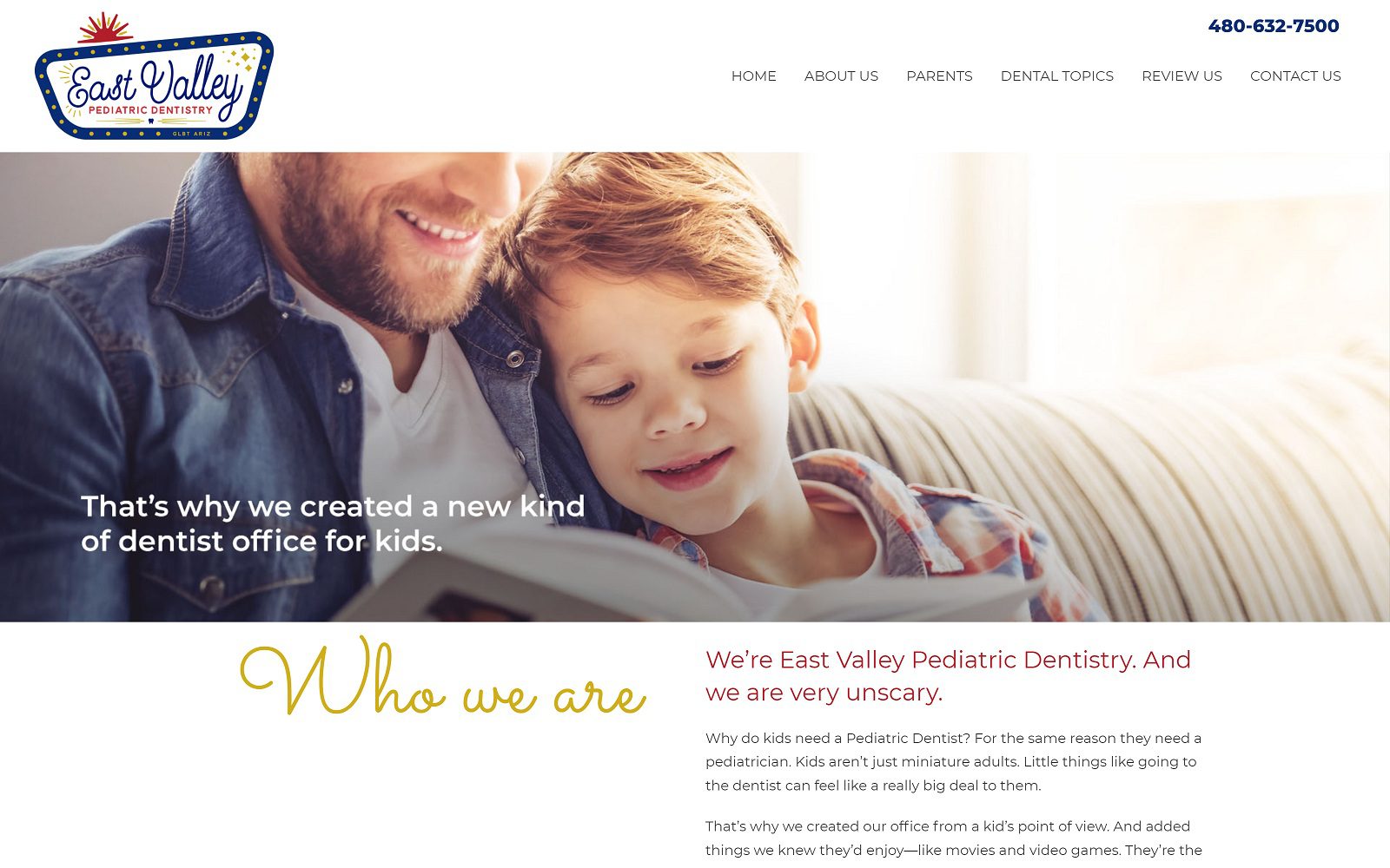 The screenshot of east valley pediatric dentistry website