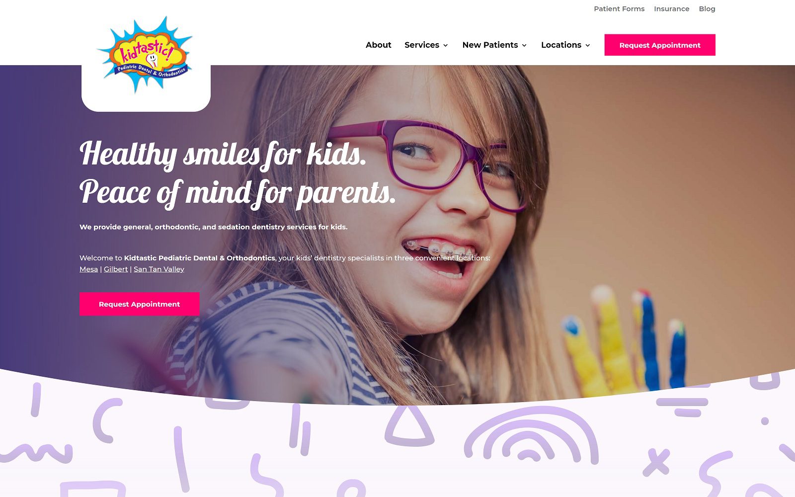 The screenshot of kidtastic pediatric dental and orthodontics website