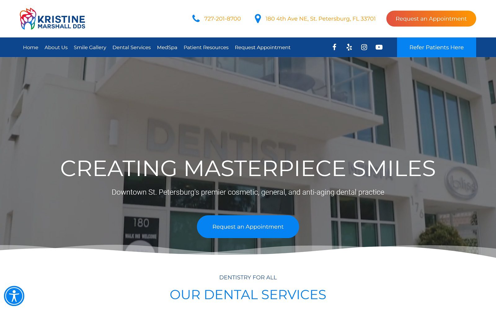 The screenshot of kristine marshall, dds website