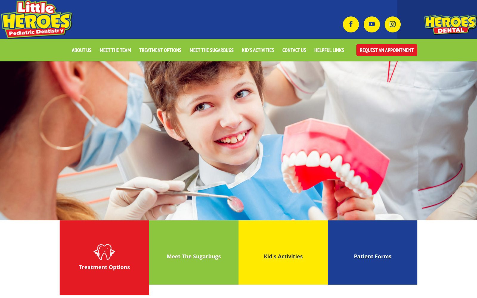 The screenshot of little heroes pediatric dentistry website