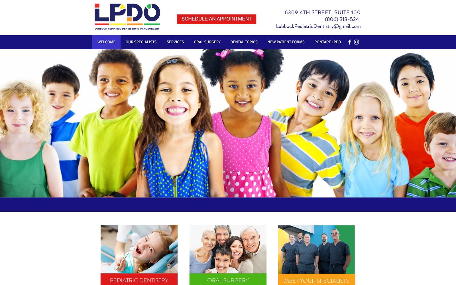 The screenshot of lubbock pediatric dentistry & oral surgery website