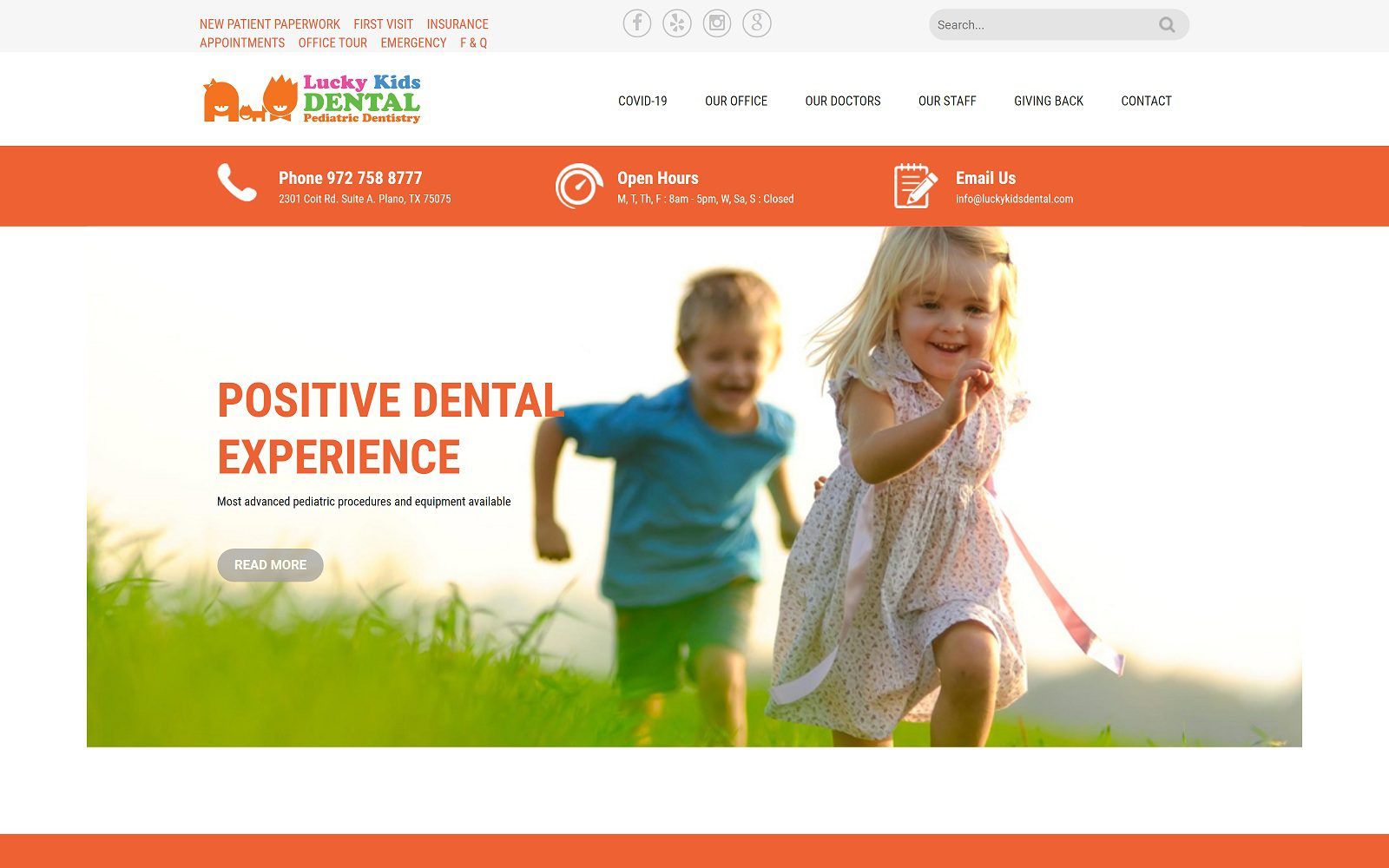 The screenshot of lucky kids dental, pc website