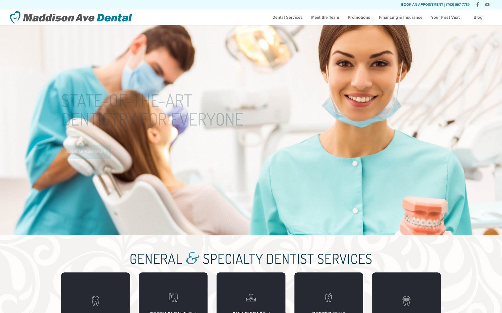 The screenshot of maddison ave dental website
