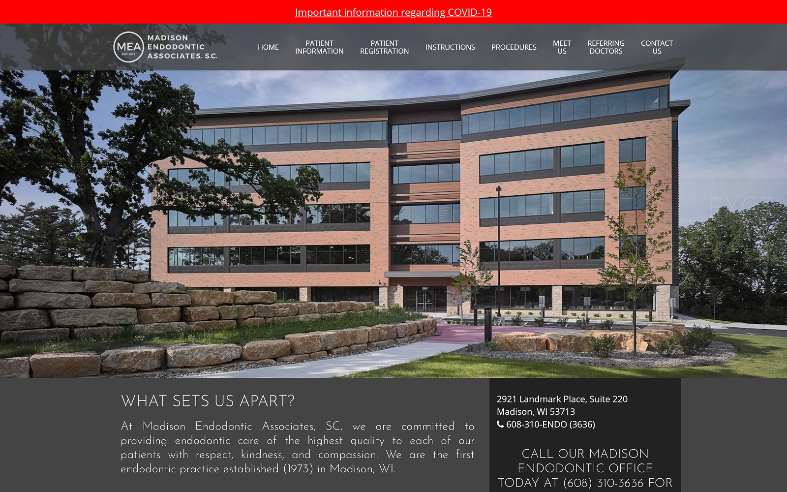 The screenshot of madison endodontic associates, s. C. Website