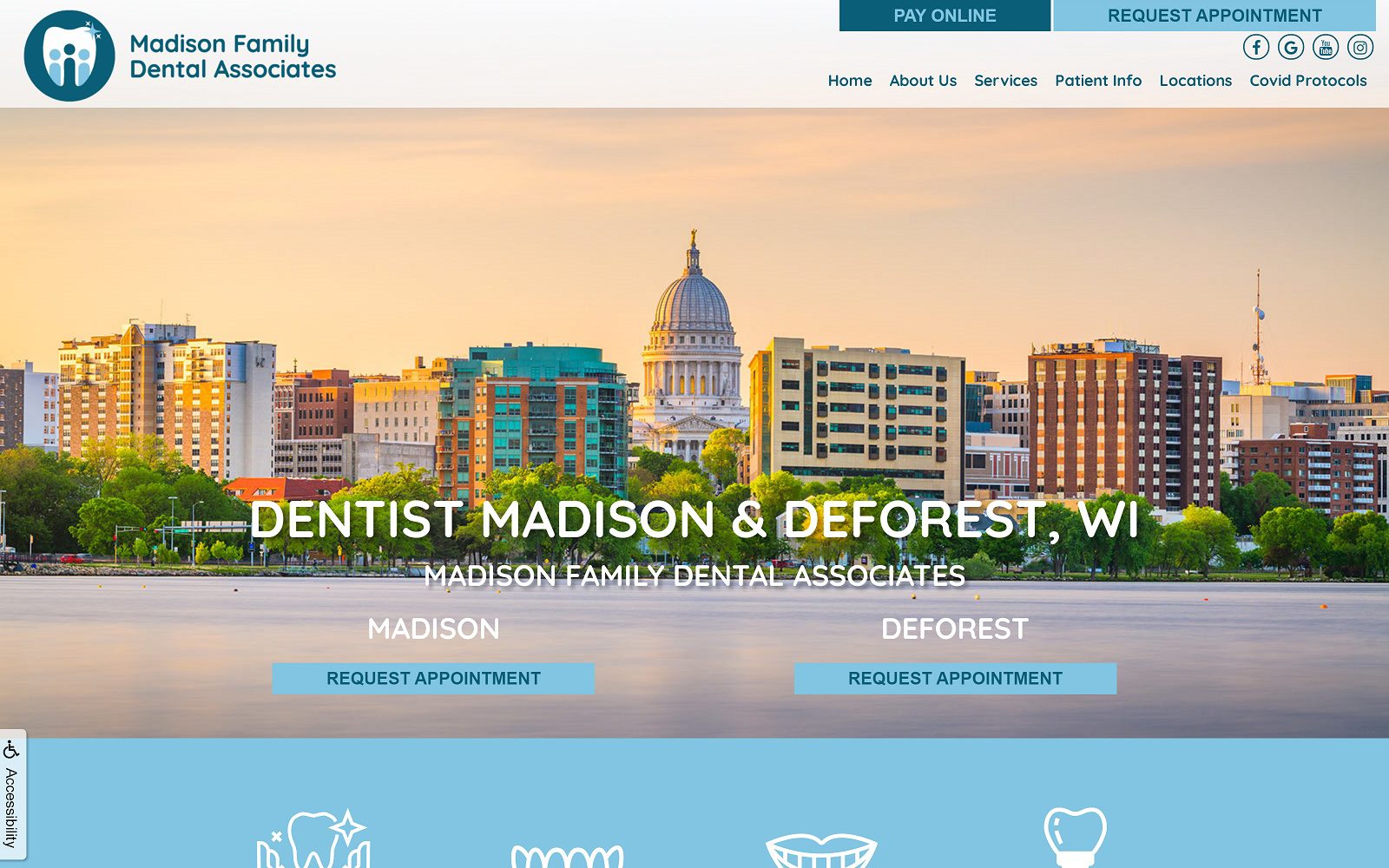 The screenshot of madison family dental associates website