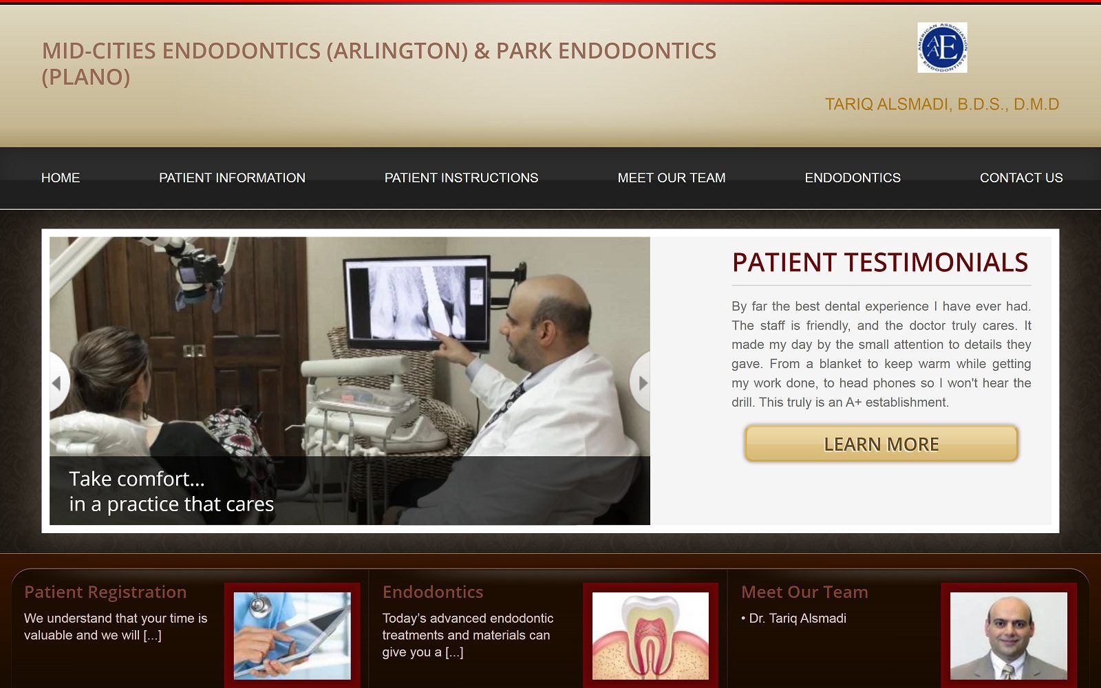 The screenshot of park endodontics dr. Tariq alsmadi website