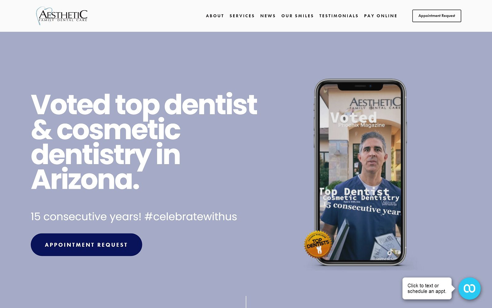 The screenshot of aesthetic family dental care dr. Ryan s. Wallin website