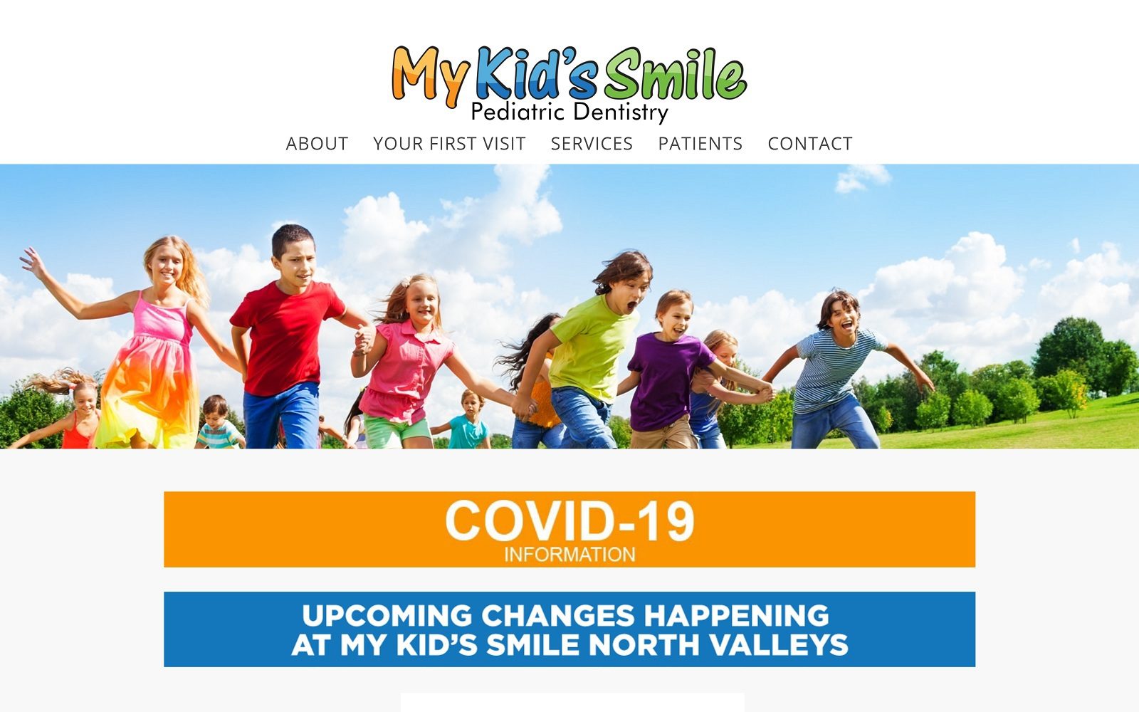 The screenshot of my kids smile website