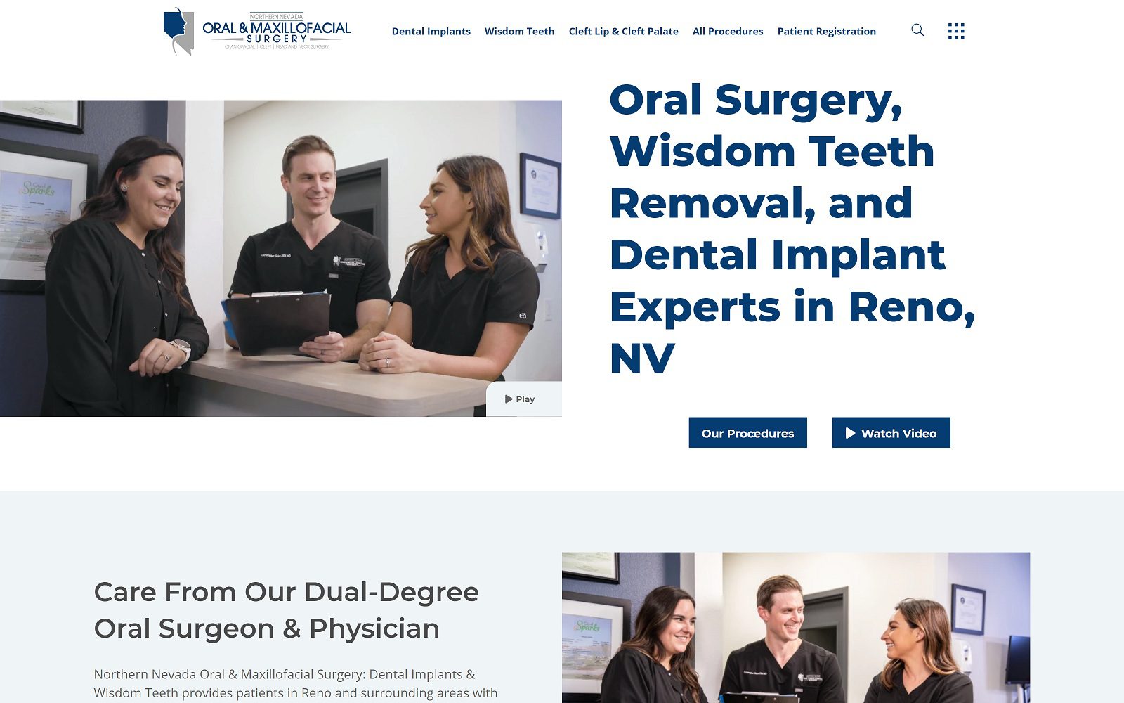 The screenshot of northern nevada oral & maxillofacial surgery: dental implants & wisdom teeth dr. Christopher galea website