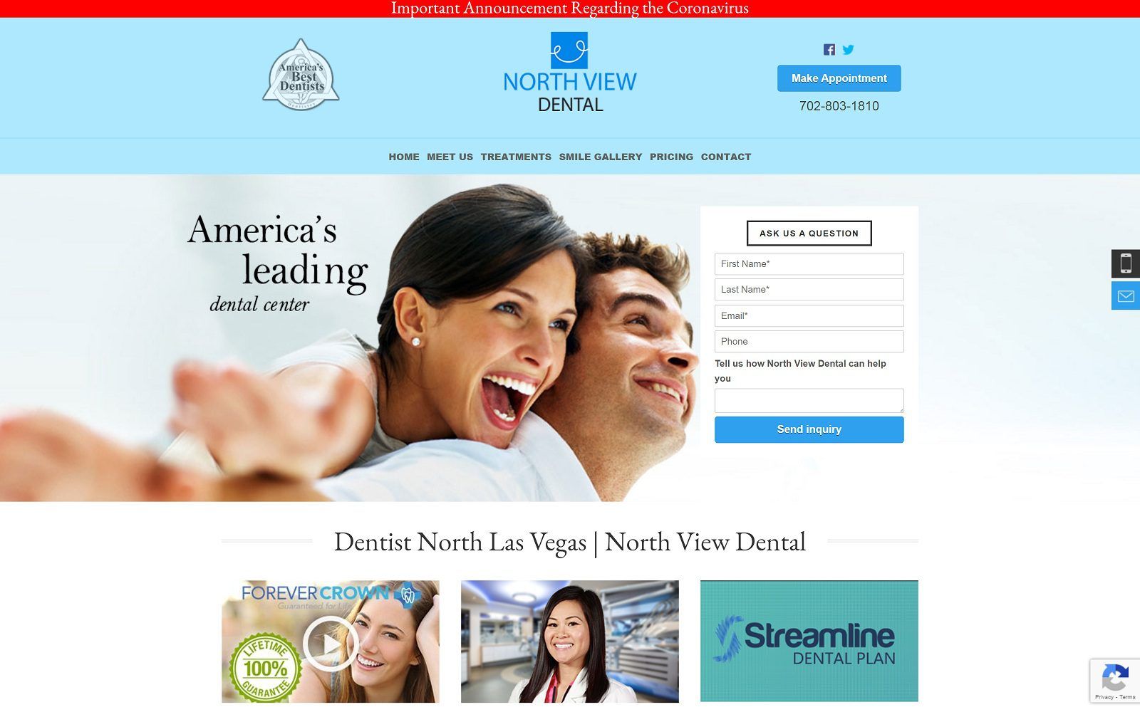 The screenshot of north view dental website