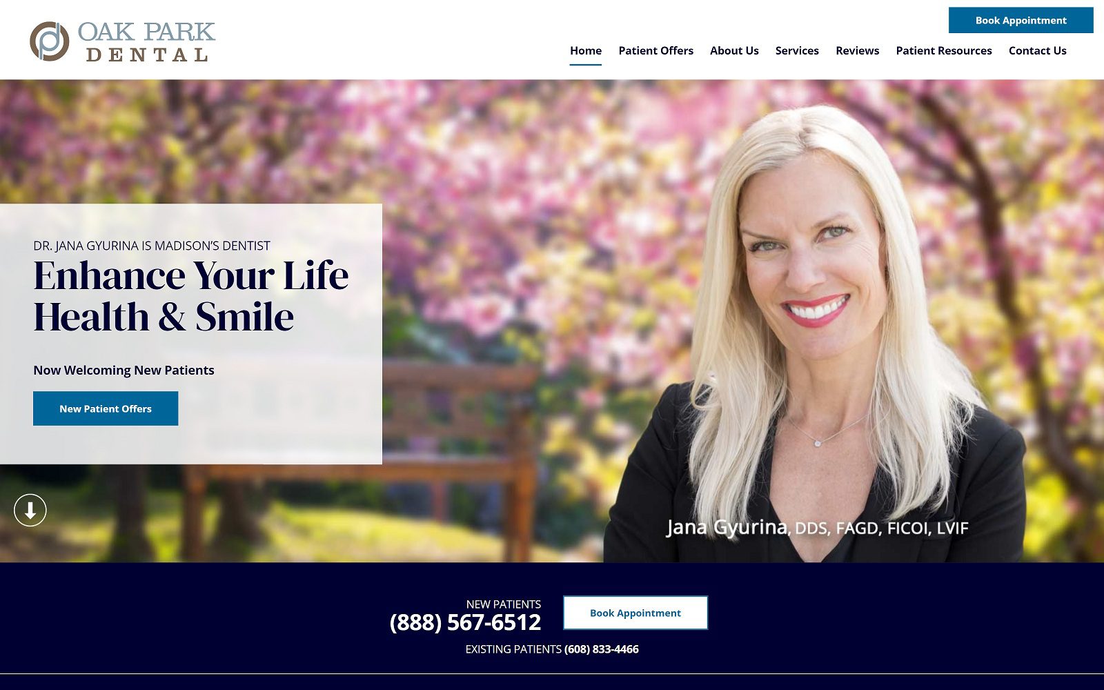 The screenshot of oak park dental dr. Jana gyurina website