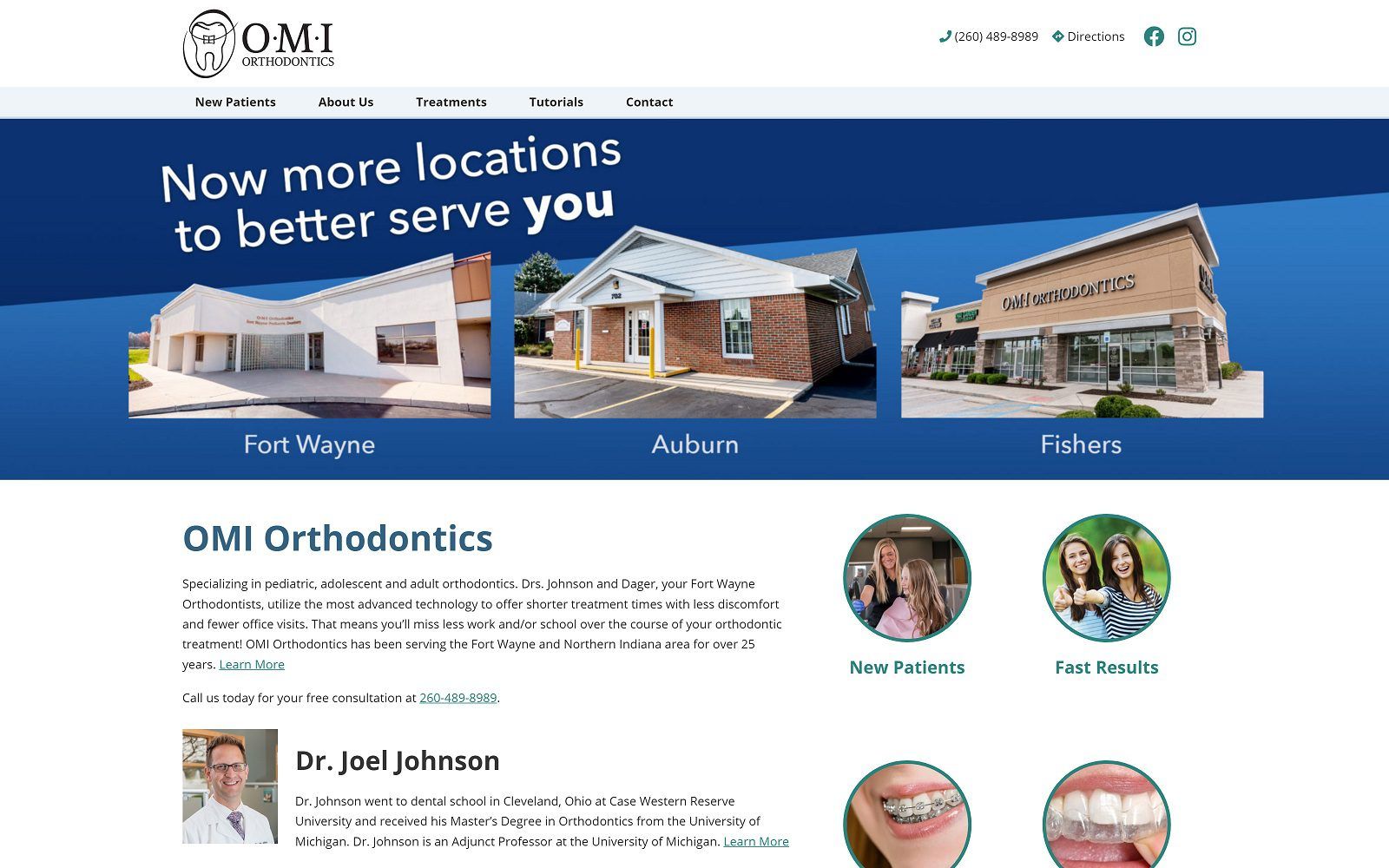 The screenshot of o-m-i orthodontics website