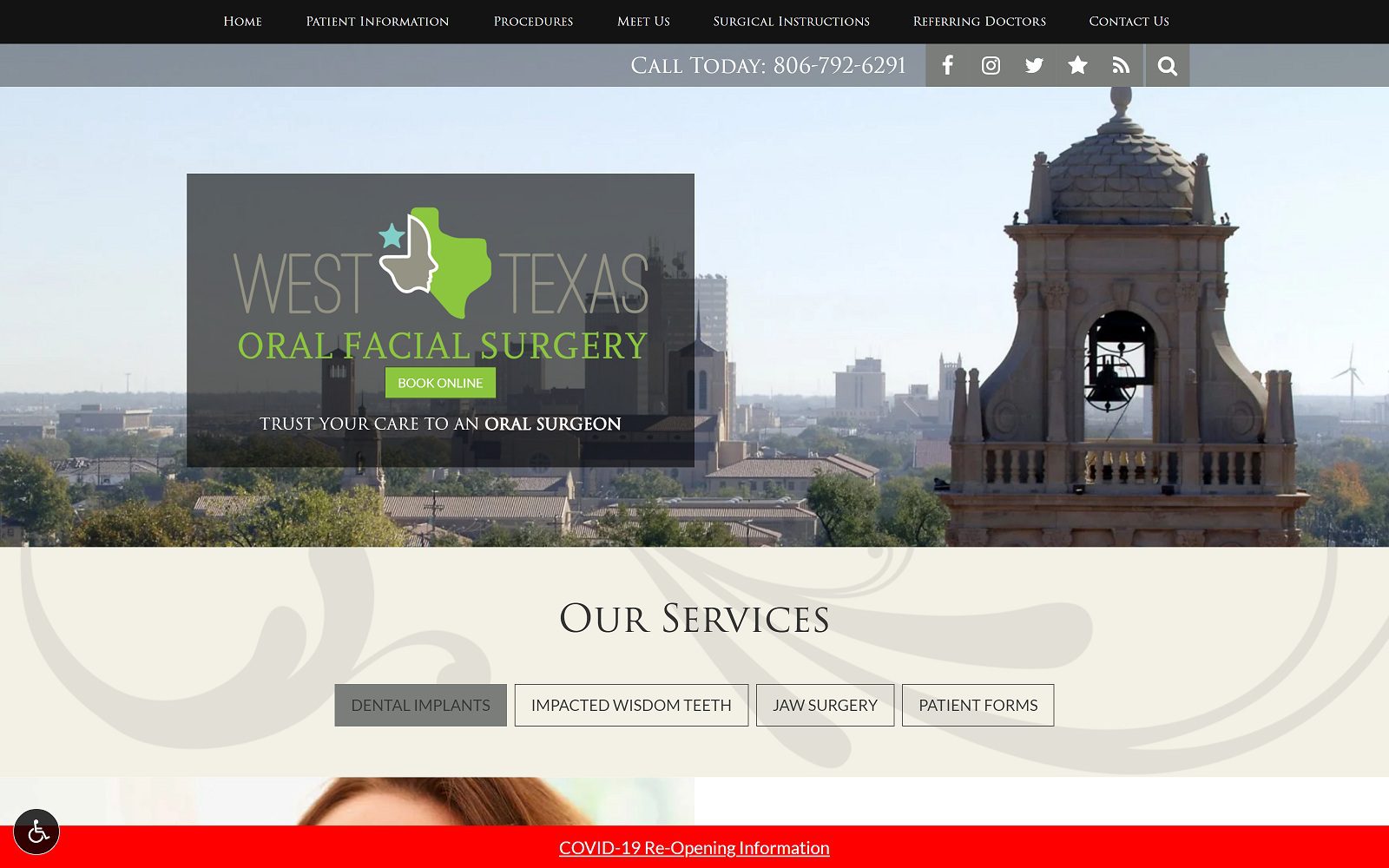 The screenshot of west texas oral facial surgery website