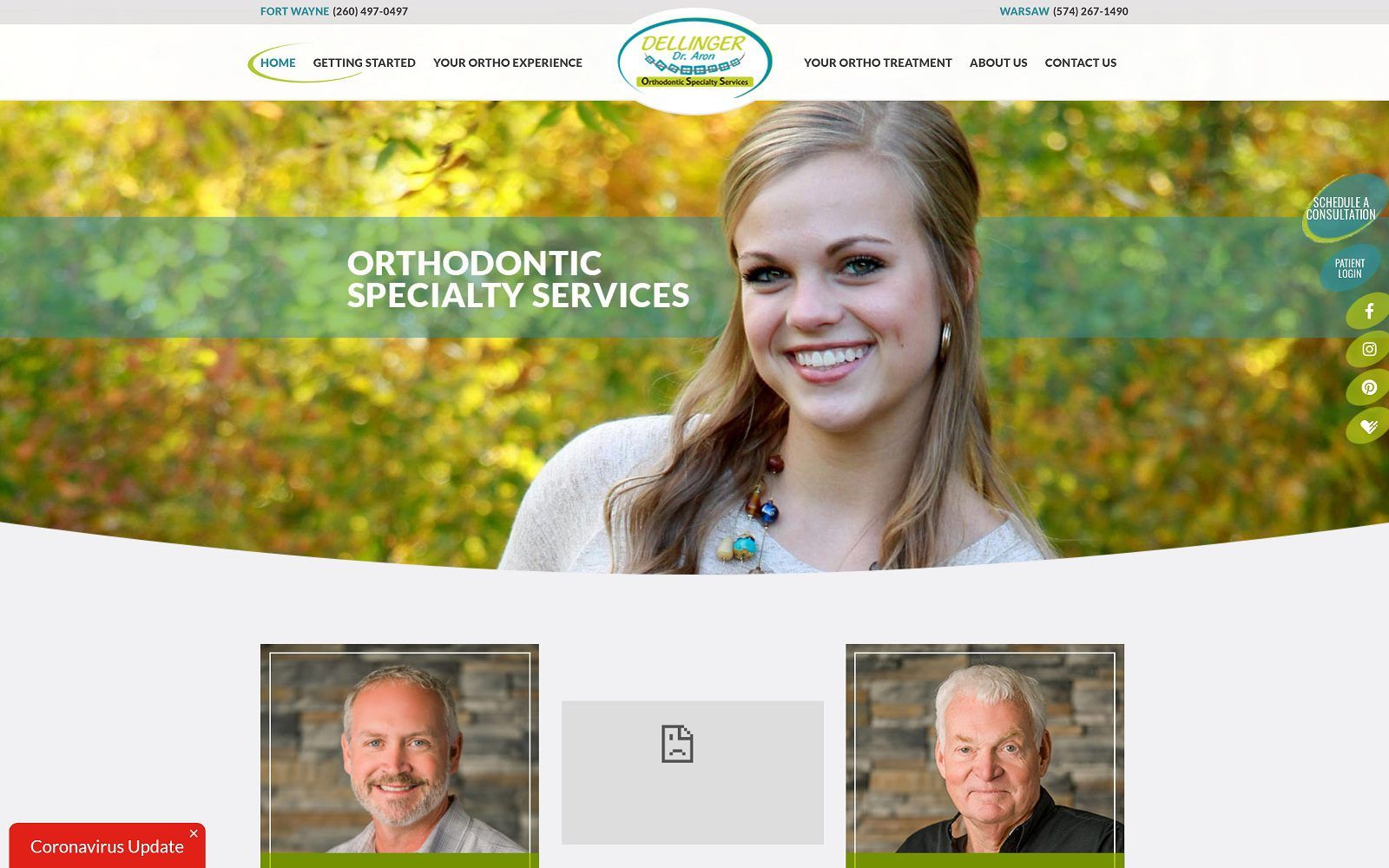 The screenshot of orthodontic specialty services - dr. Aron dellinger dds website