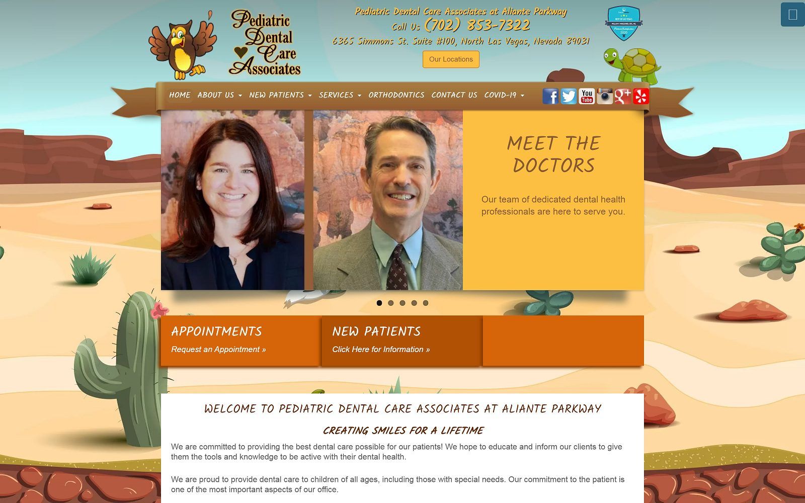 The screenshot of pediatric dental care associates-aliante website