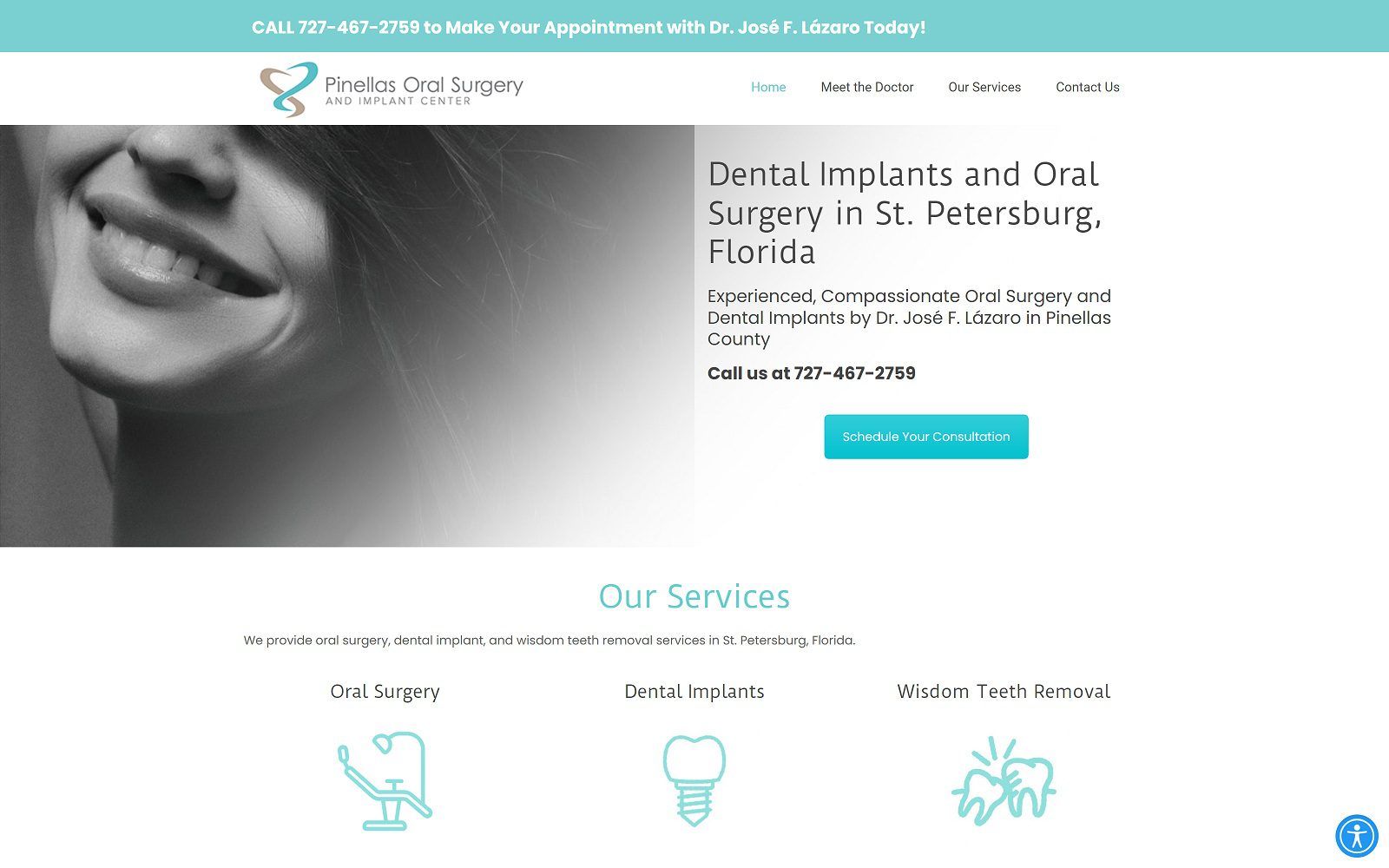 The screenshot of pinellas oral surgery dr. José f. Lázaro website