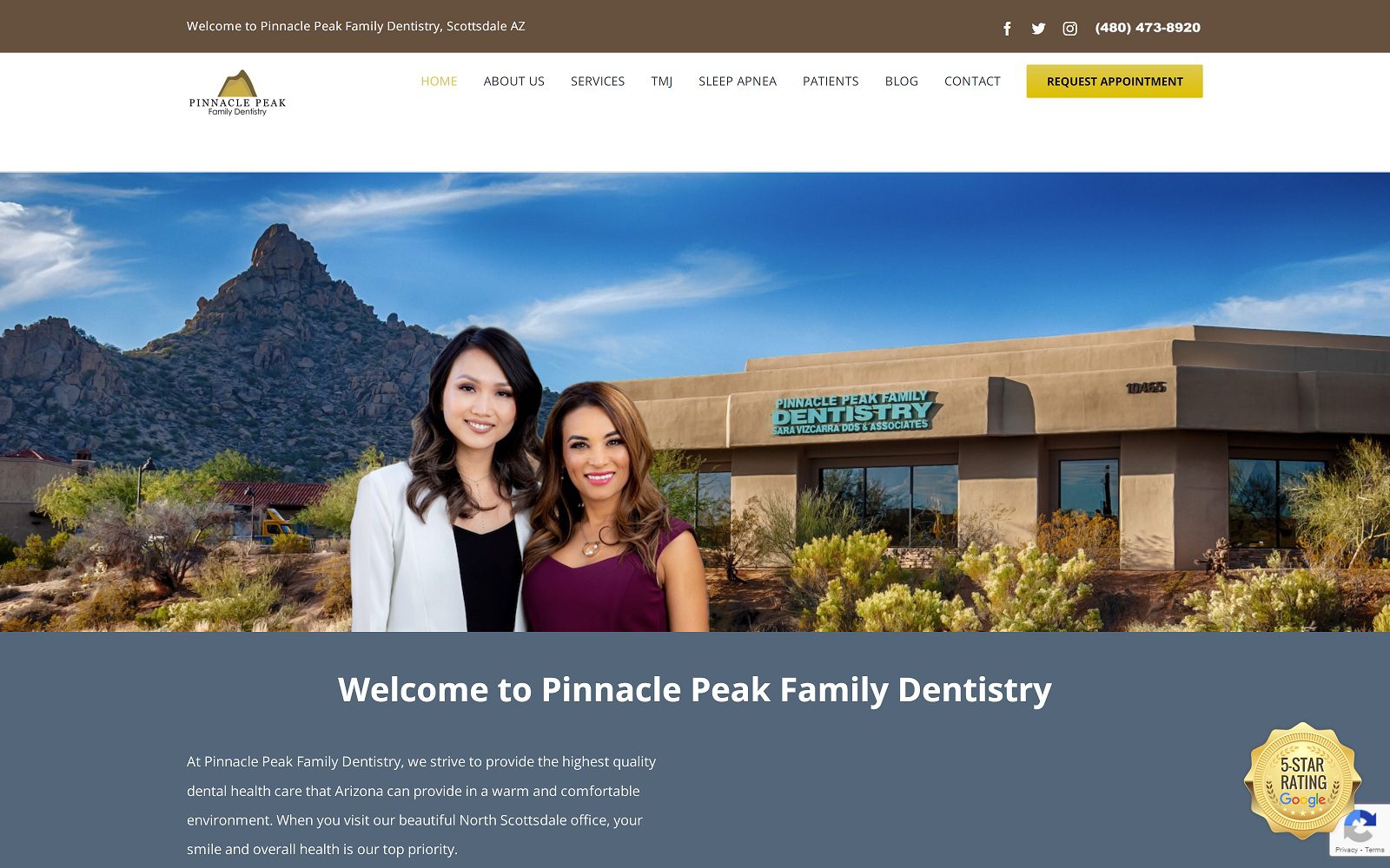 The screenshot of pinnacle peak family dentistry website