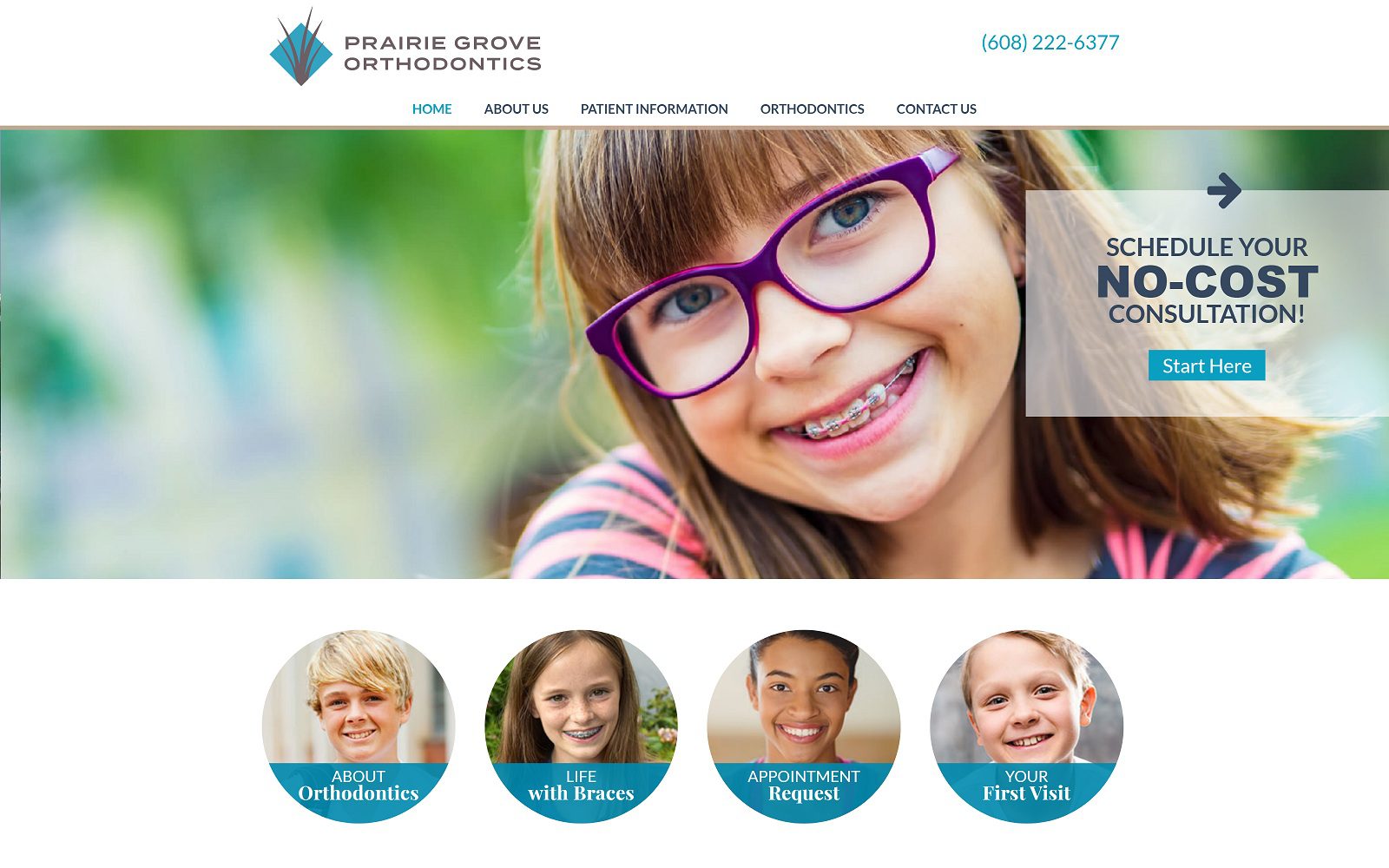 The screenshot of prairie grove orthodontics website