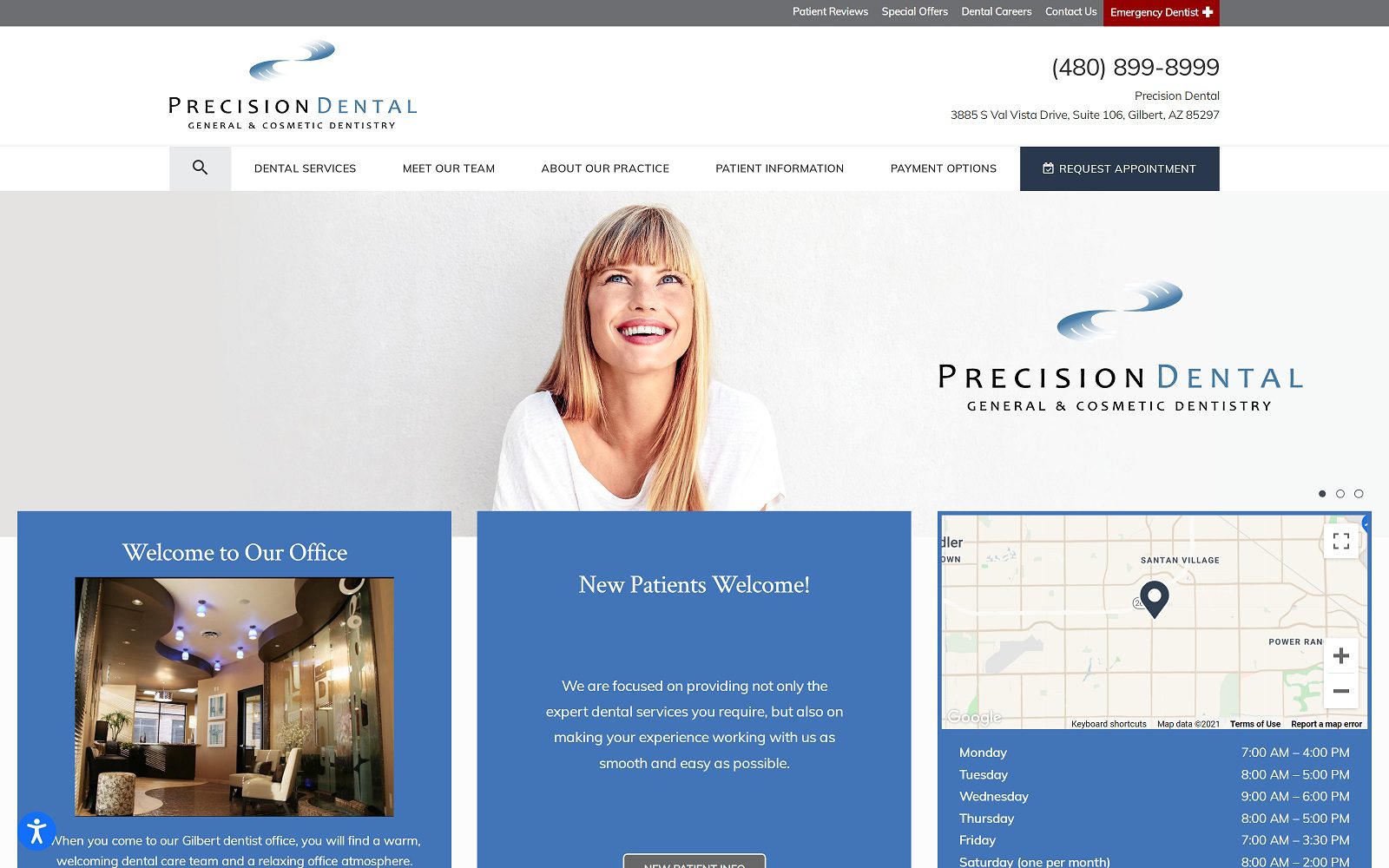 The screenshot of precision dental website