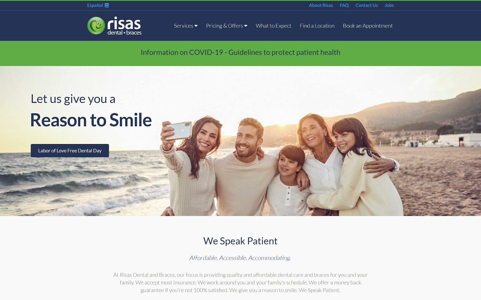The screenshot of risas dental and braces - civic center website