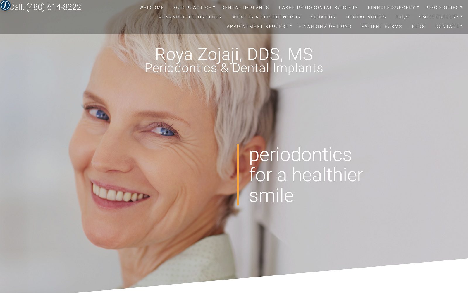 The screenshot of scottsdale dental implants & periodontics - roya zojaji, dds, ms website