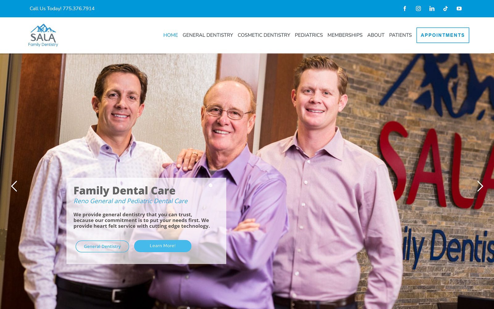 The screenshot of sala family dentistry website