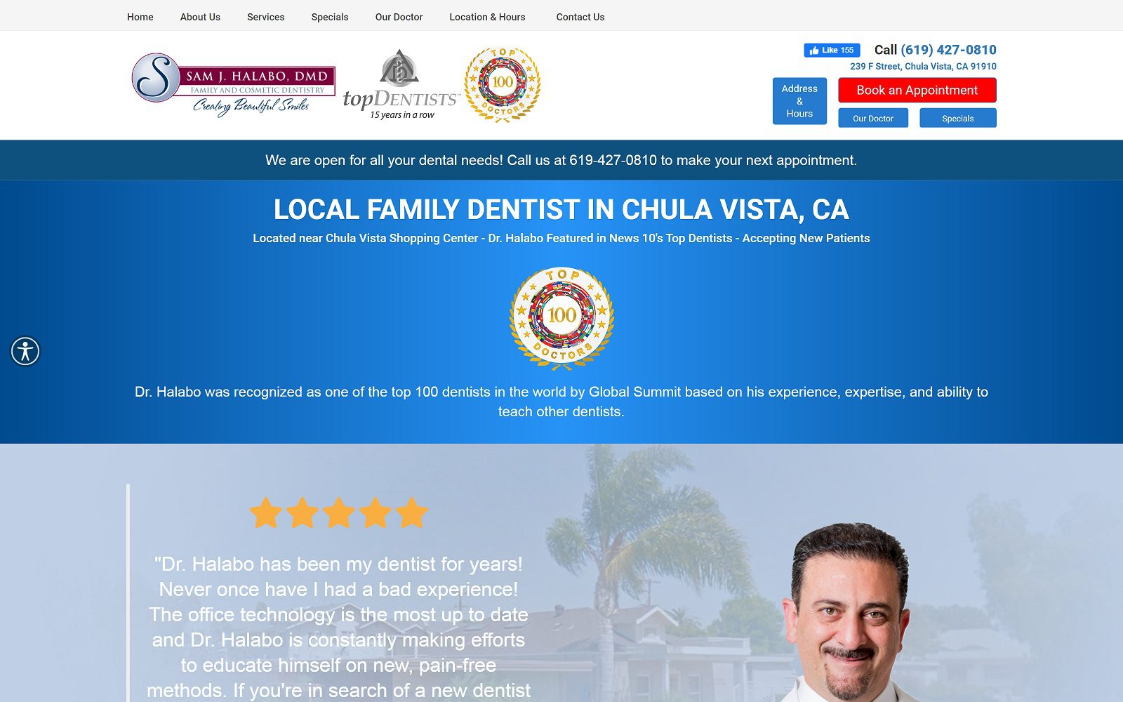 The screenshot of sam j. Halabo, dmd - chula vista dentist website