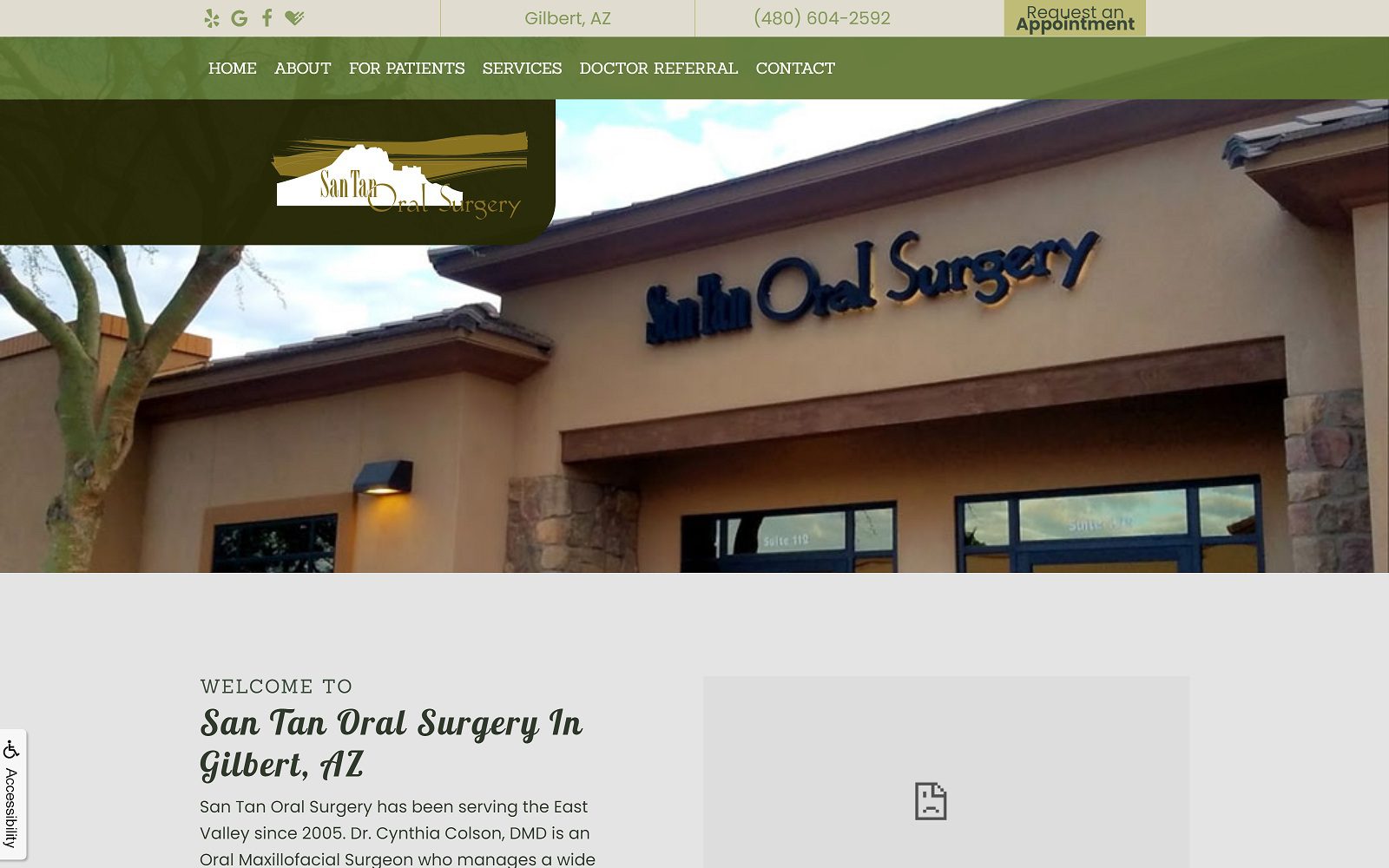 The screenshot of san tan oral surgery website dr. Cynthia colson website