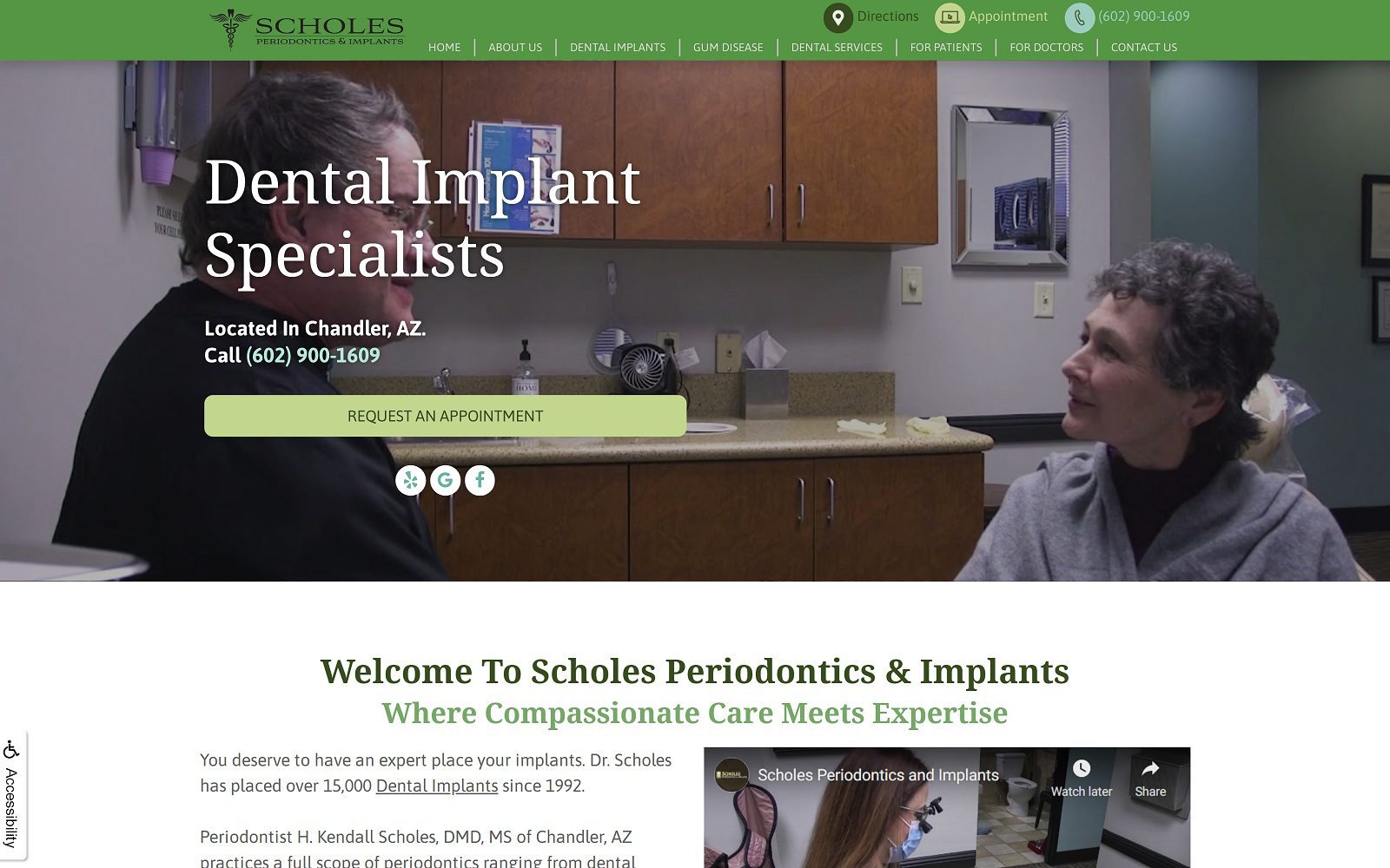 The screenshot of scholes periodontics & implants website