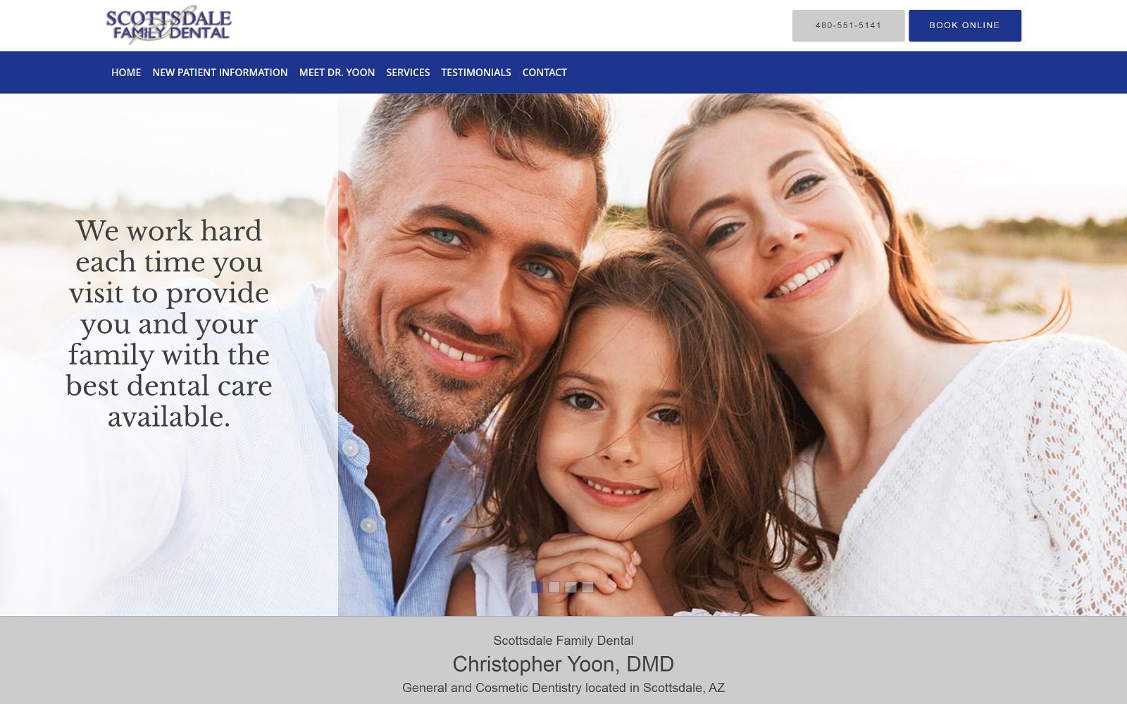 The screenshot of scottsdale family dental  dr. Christopher yoon website