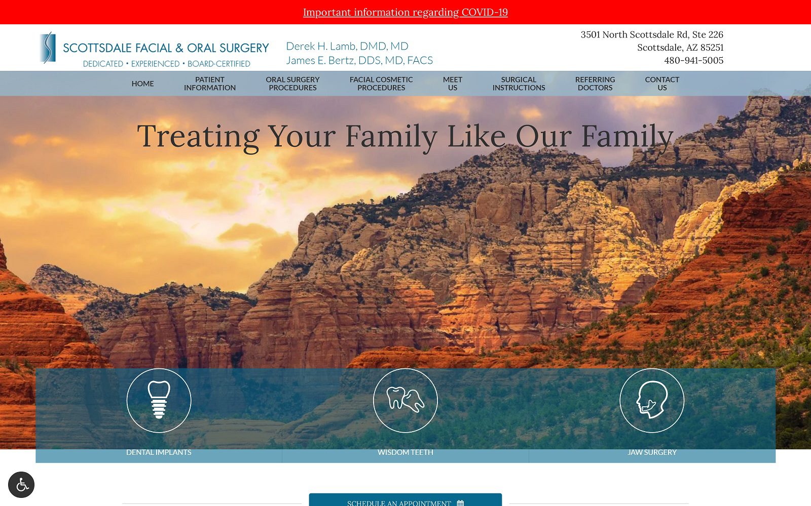 The screenshot of scottsdale facial & oral surgery website