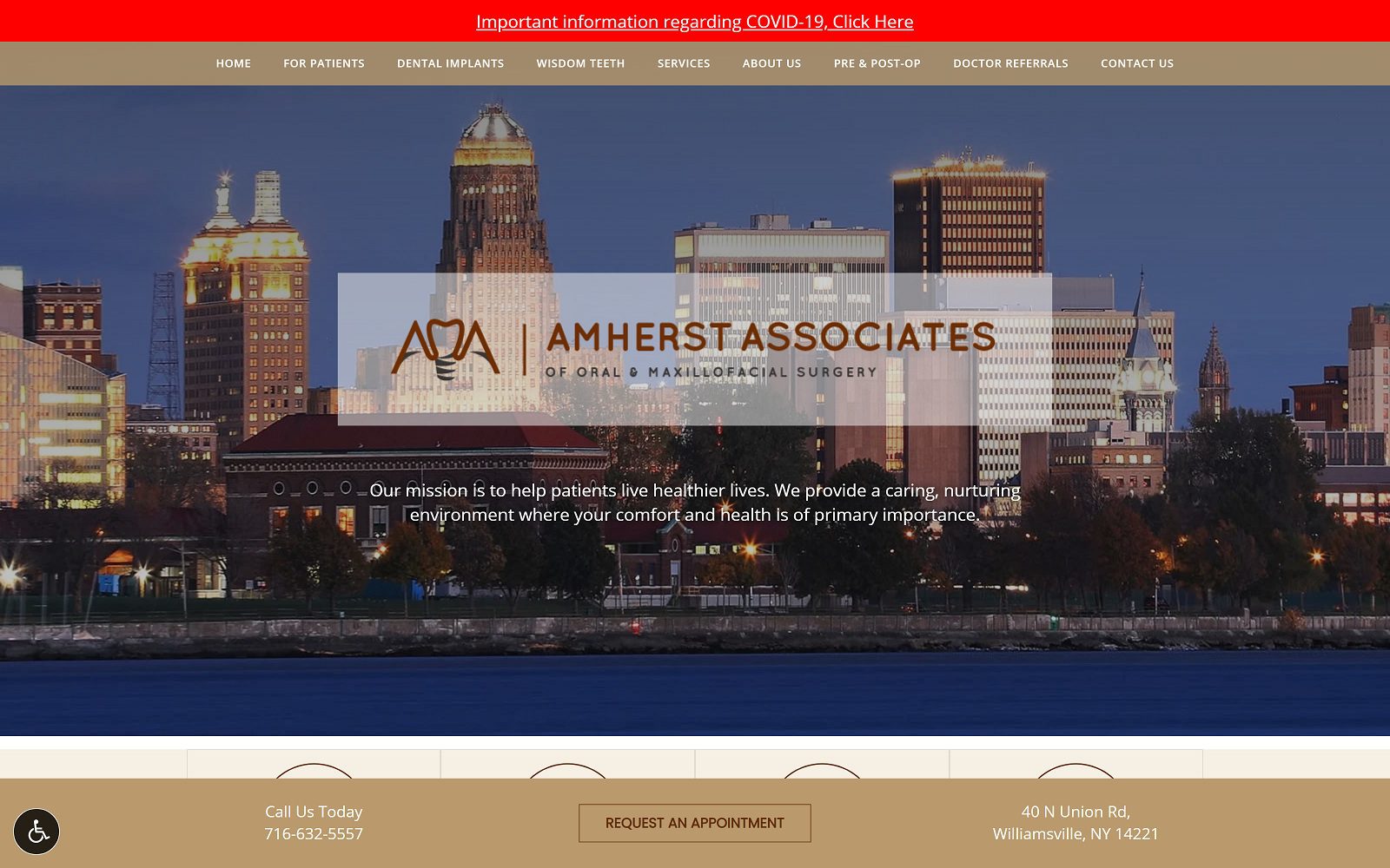 The screenshot of amherst associates of oral & maxillofacial surgery dr. Frank t. Sindoni website