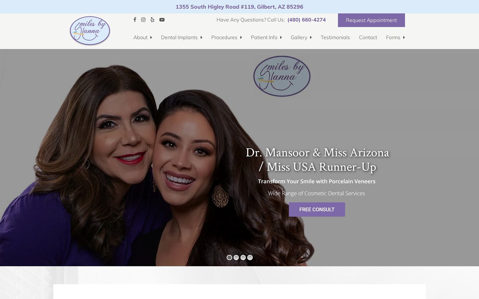 The screenshot of smiles by hanna - dentist in gilbert website