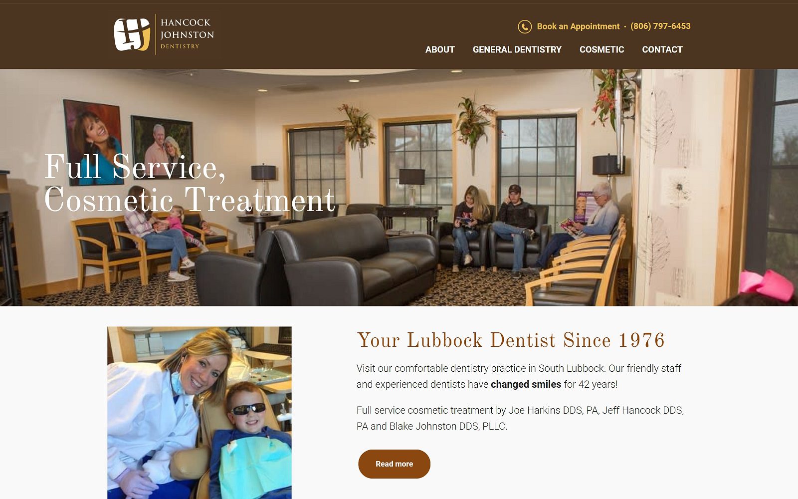 The screenshot of hancock and johnston dentistry website