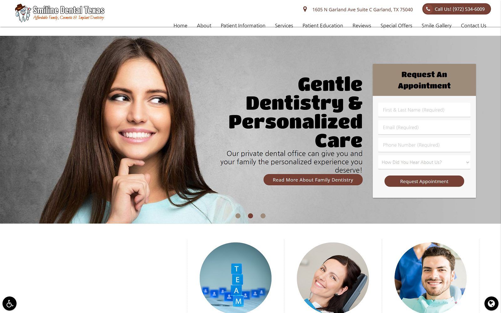 The screenshot of smiline dental texas website