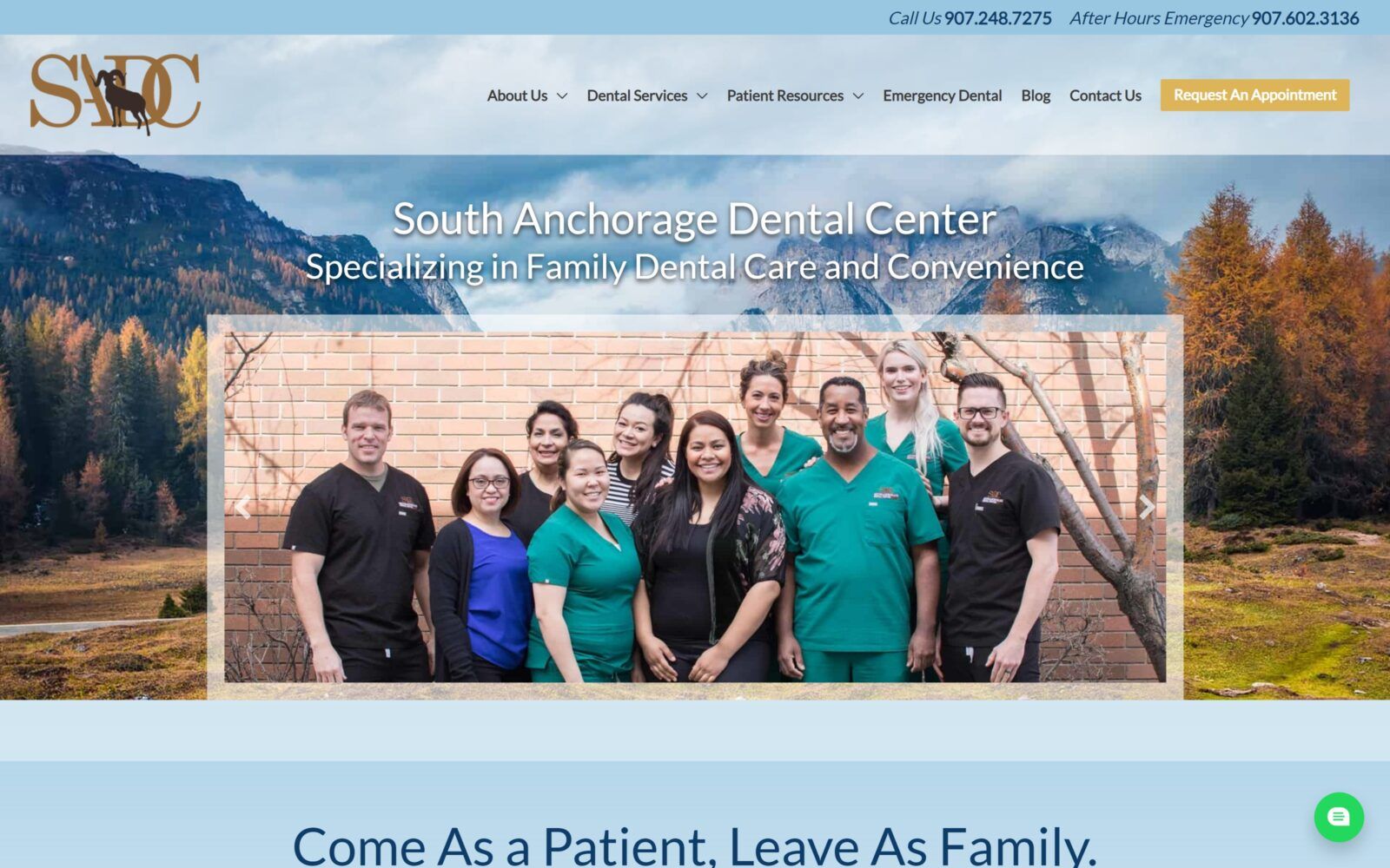 The screenshot of south anchorage dental center website