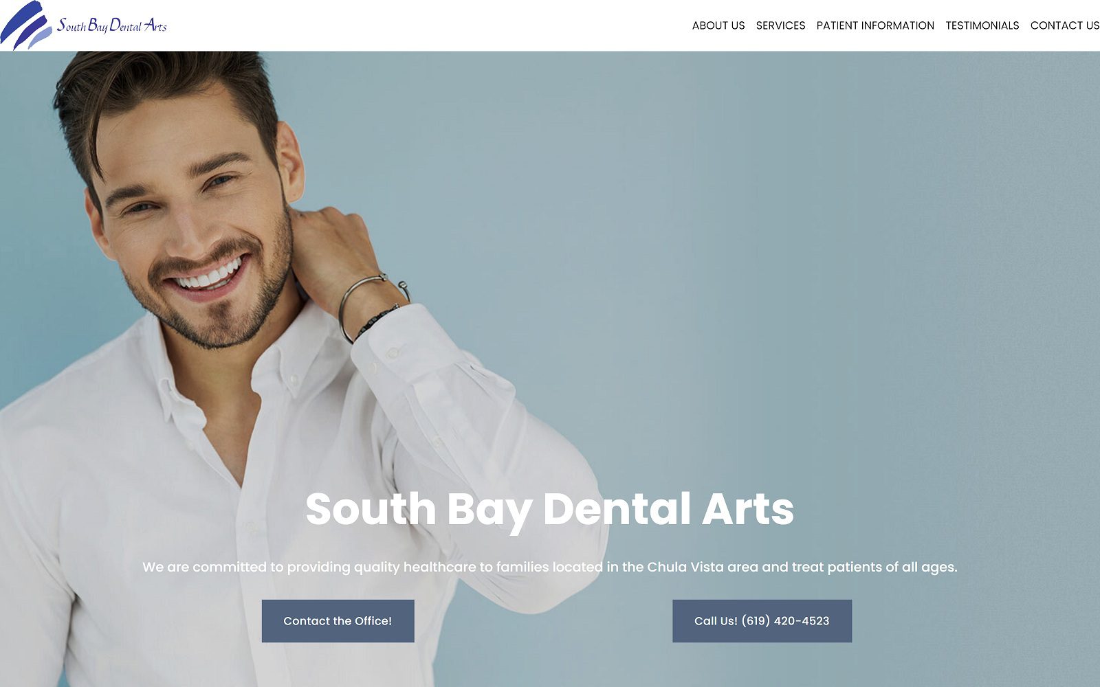 The screenshot of south bay dental arts website