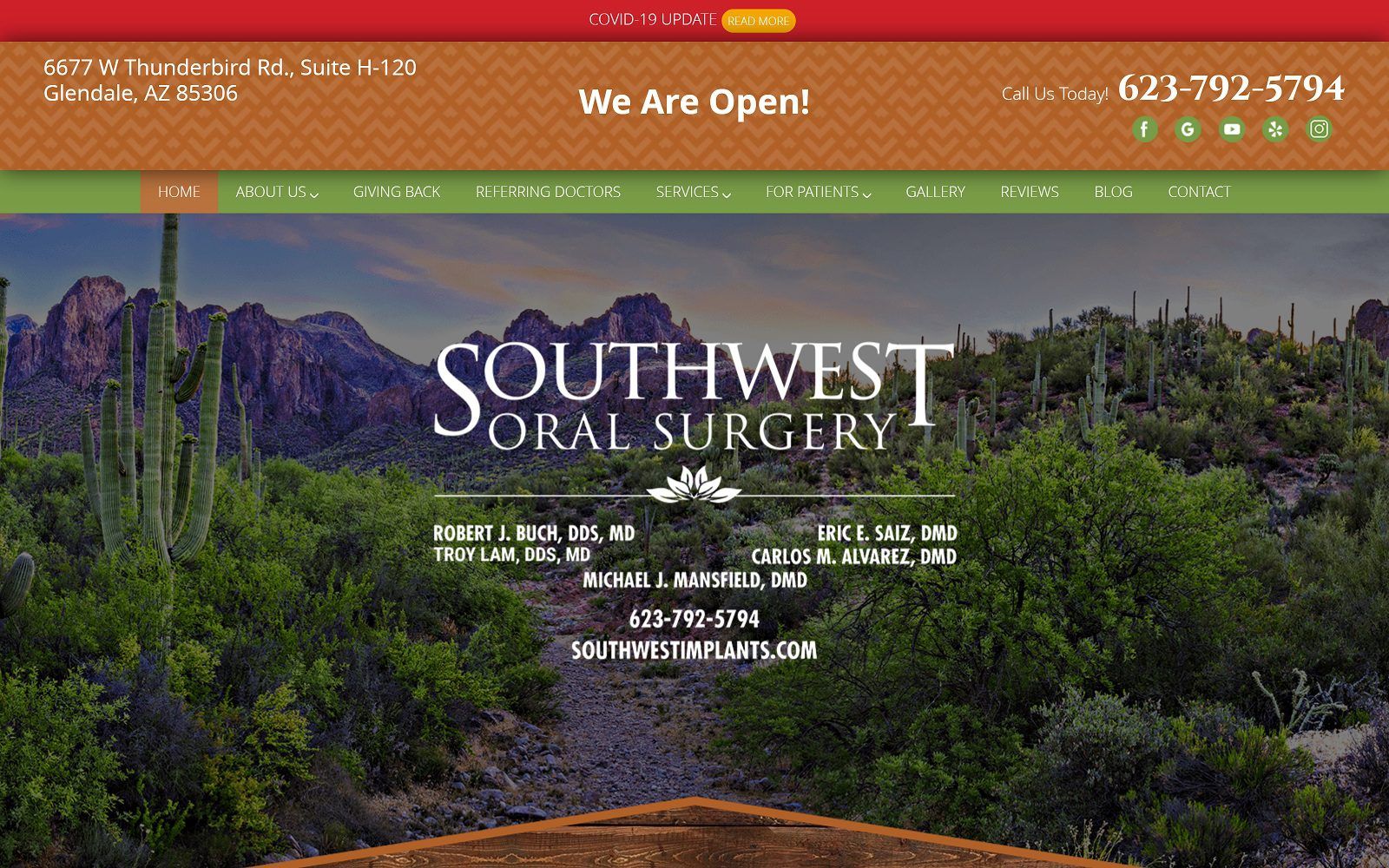 The screenshot of southwest oral surgery website