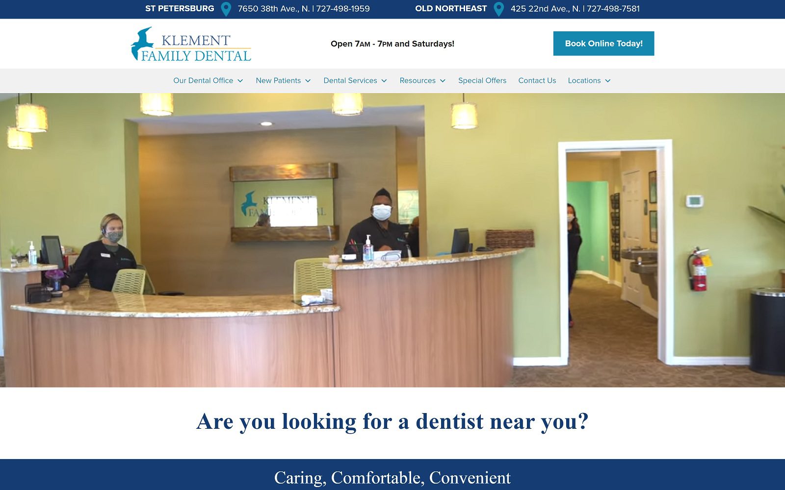 The screenshot of klement family dental website