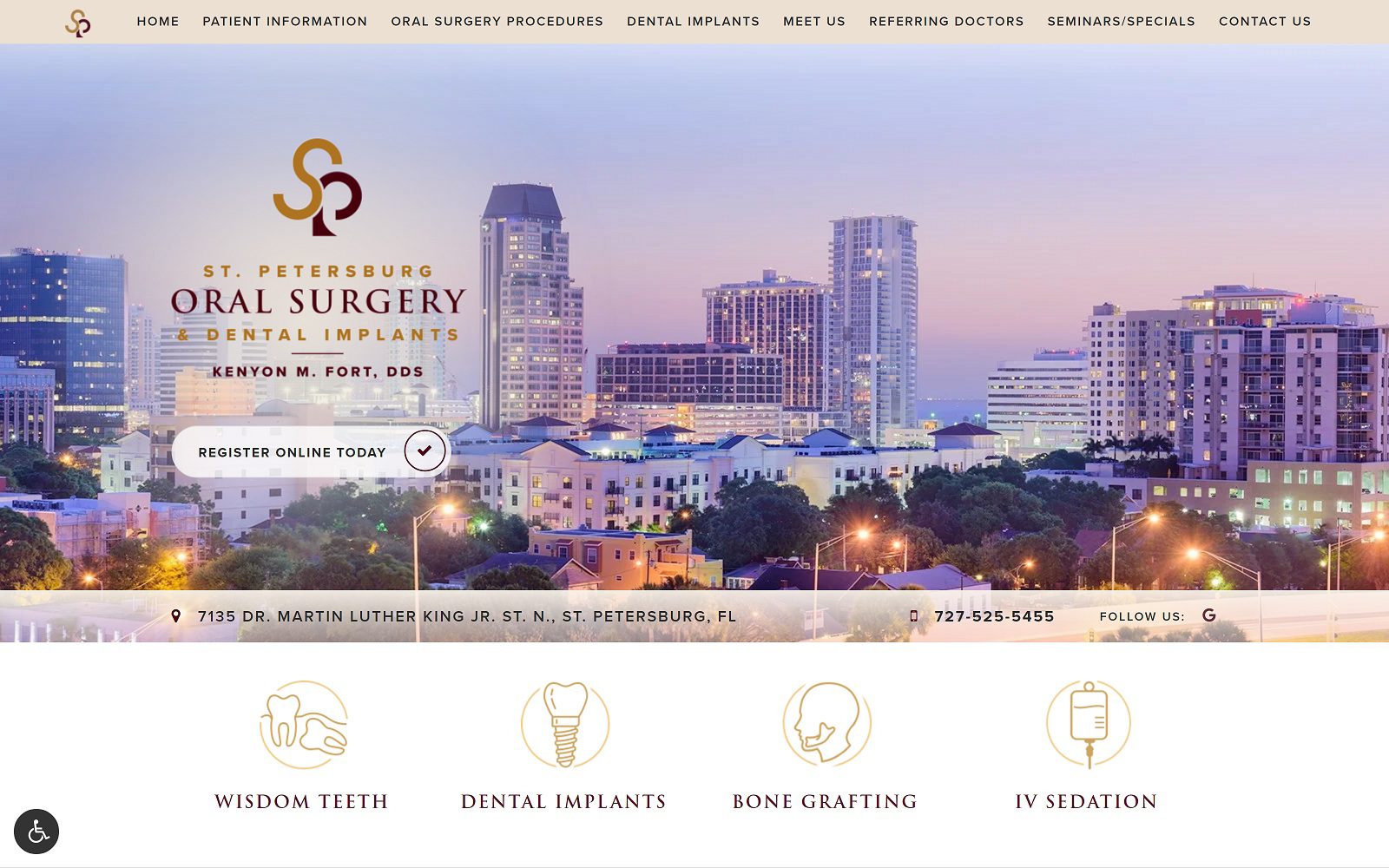 The screenshot of st. Petersburg oral surgery & dental implants dr. Kenyon fort website