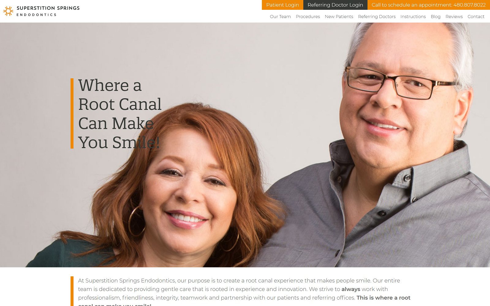 The screenshot of superstition springs endodontics website