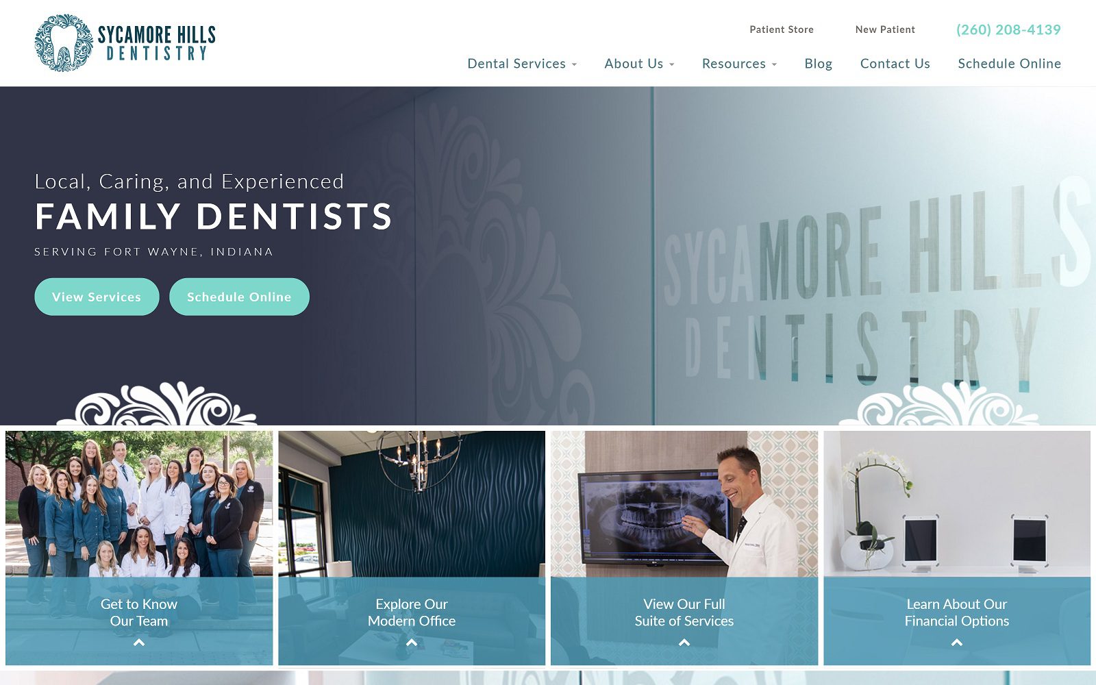 The screenshot of sycamore hills dentistry website