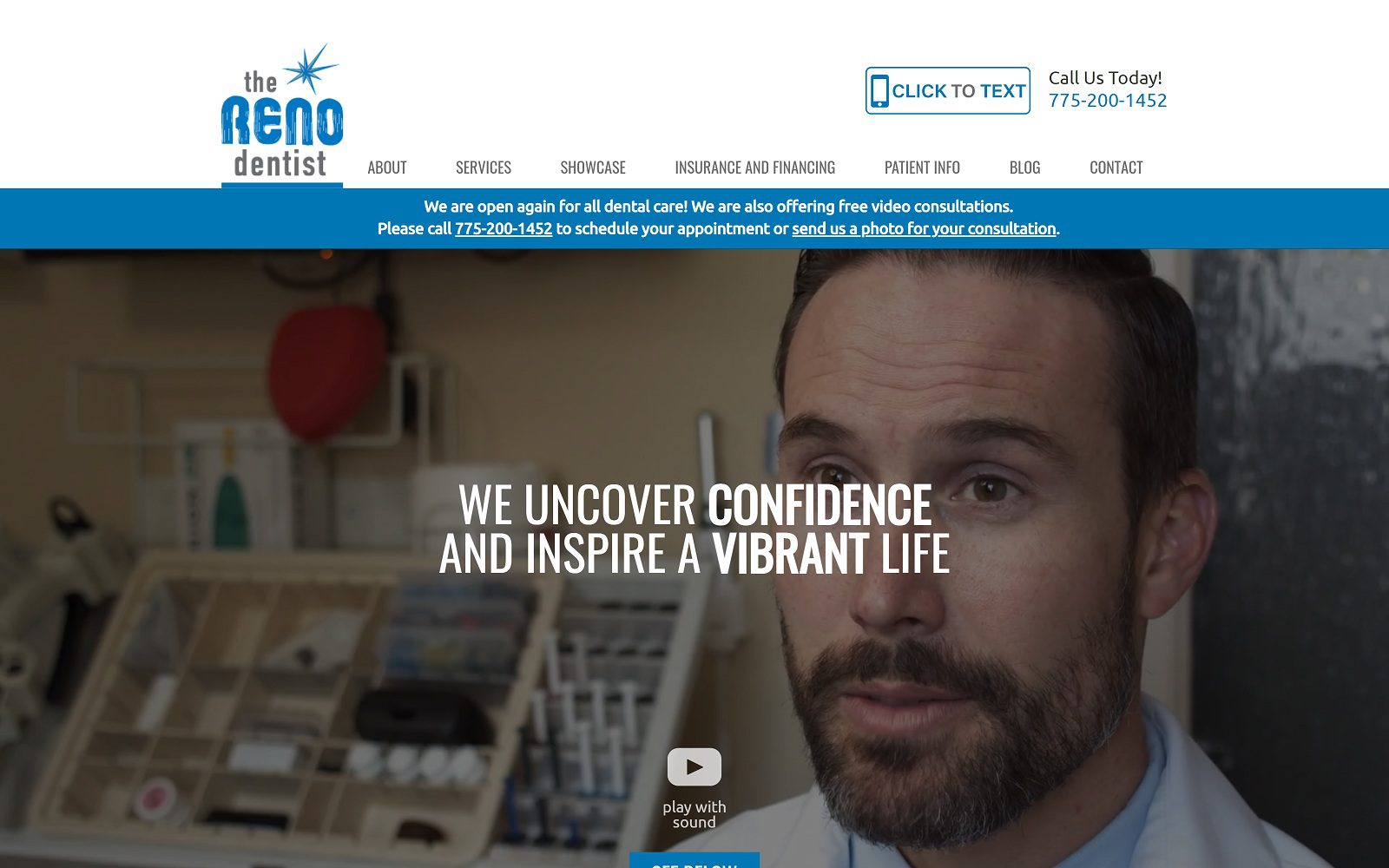 The screenshot of the reno dentist dr. Shane sykes website