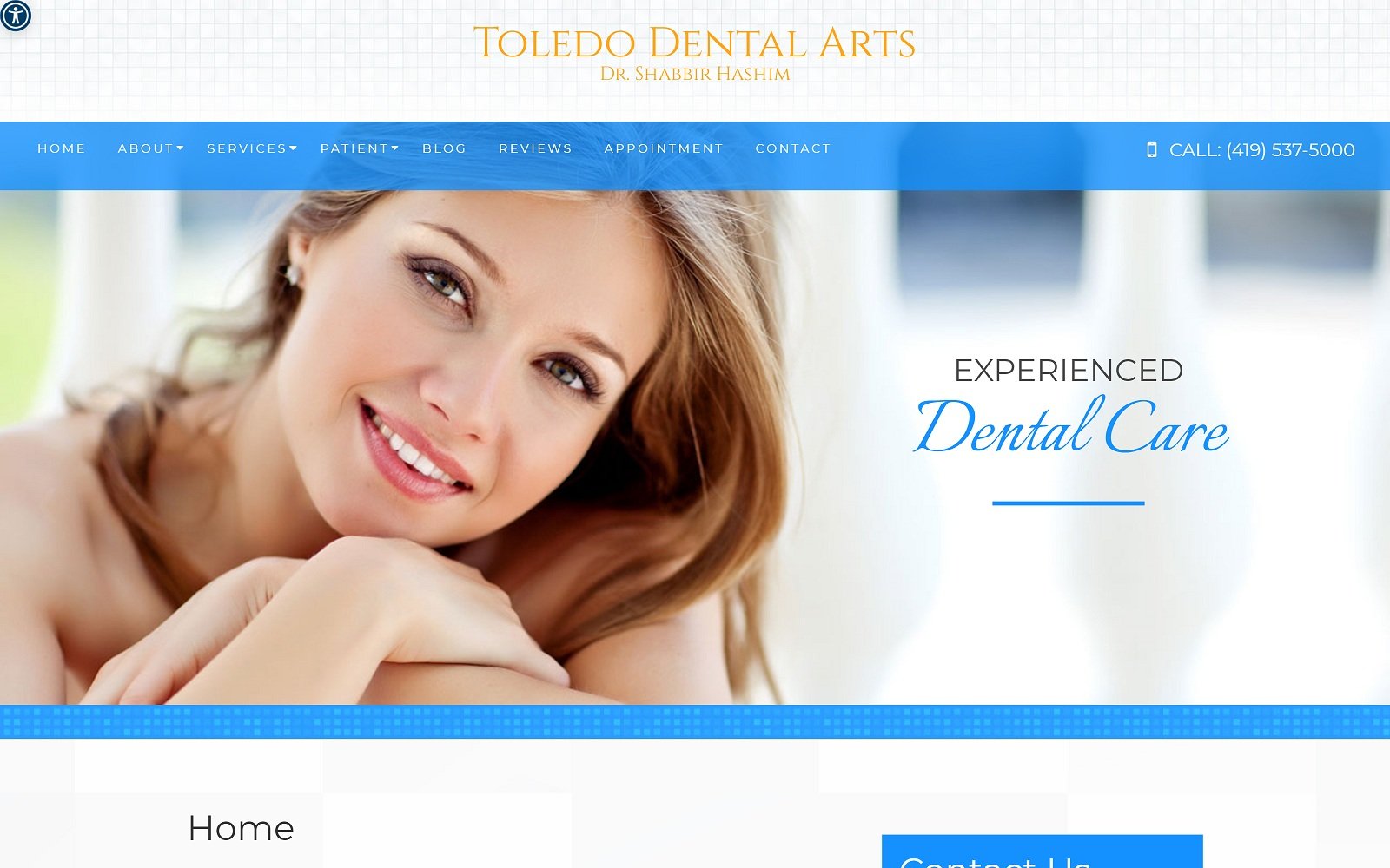 The screenshot of toledo dental arts dr. Shabbir hashim website