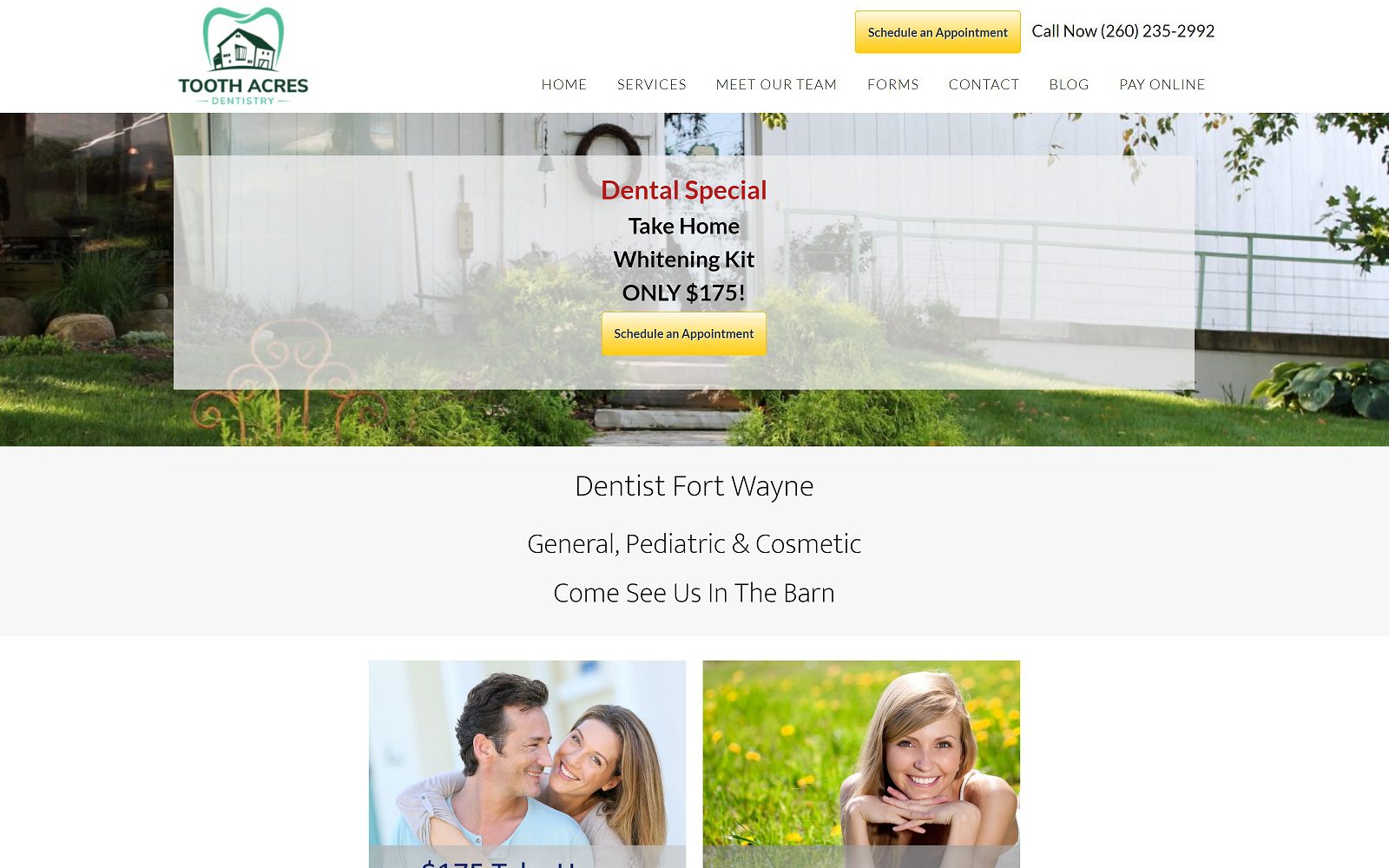 The screenshot of tooth acres dentistry fort wayne website