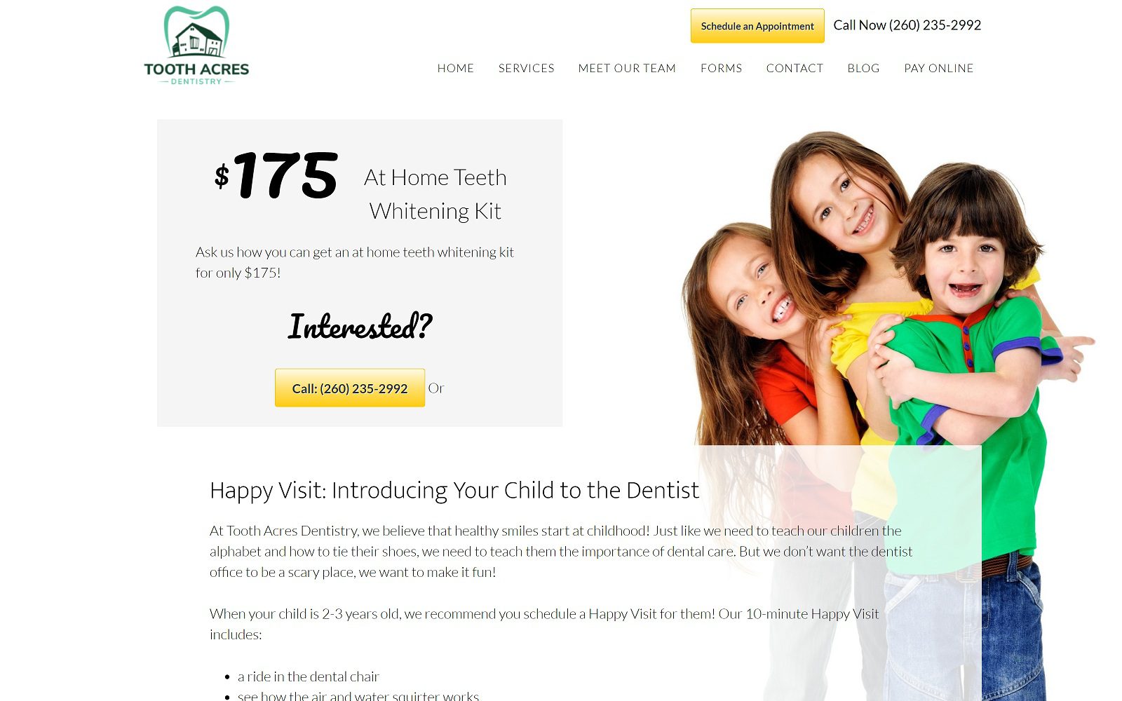 The screenshot of tooth acres dentistry fort wayne website