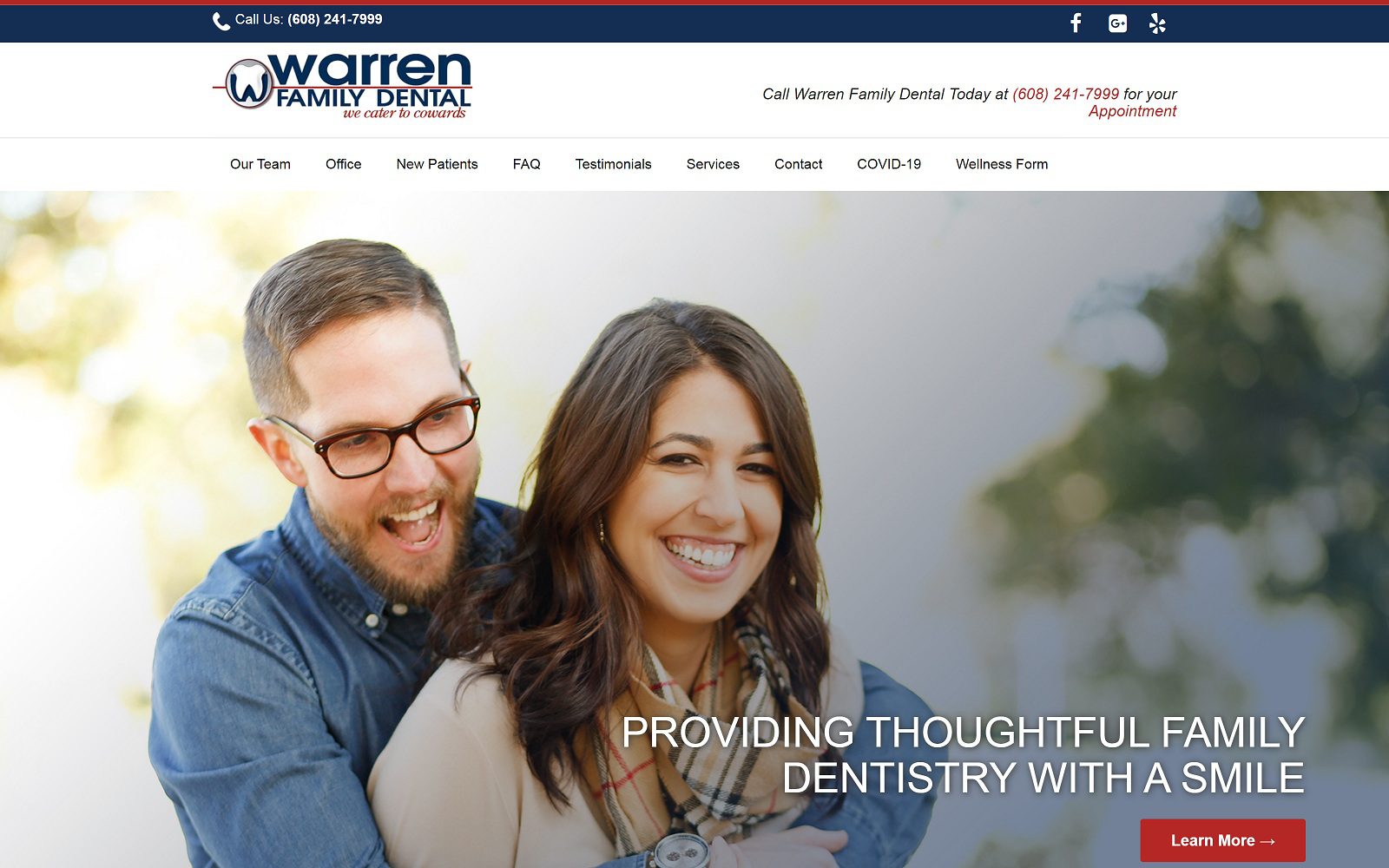 The screenshot of warren family dental website